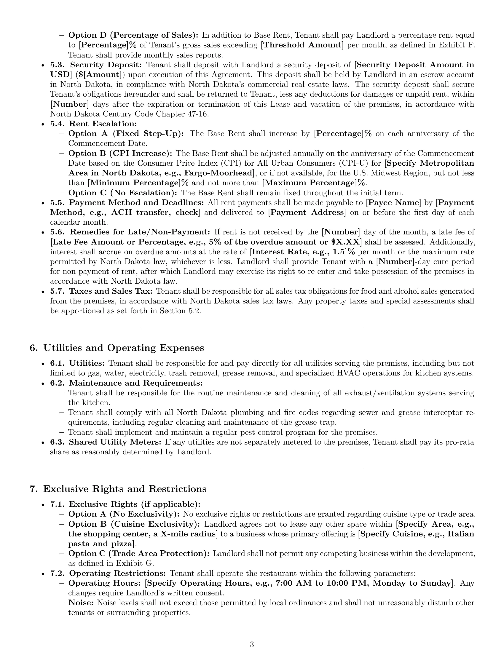 Preview page 3 of Pro North Dakota restaurant lease agreement template