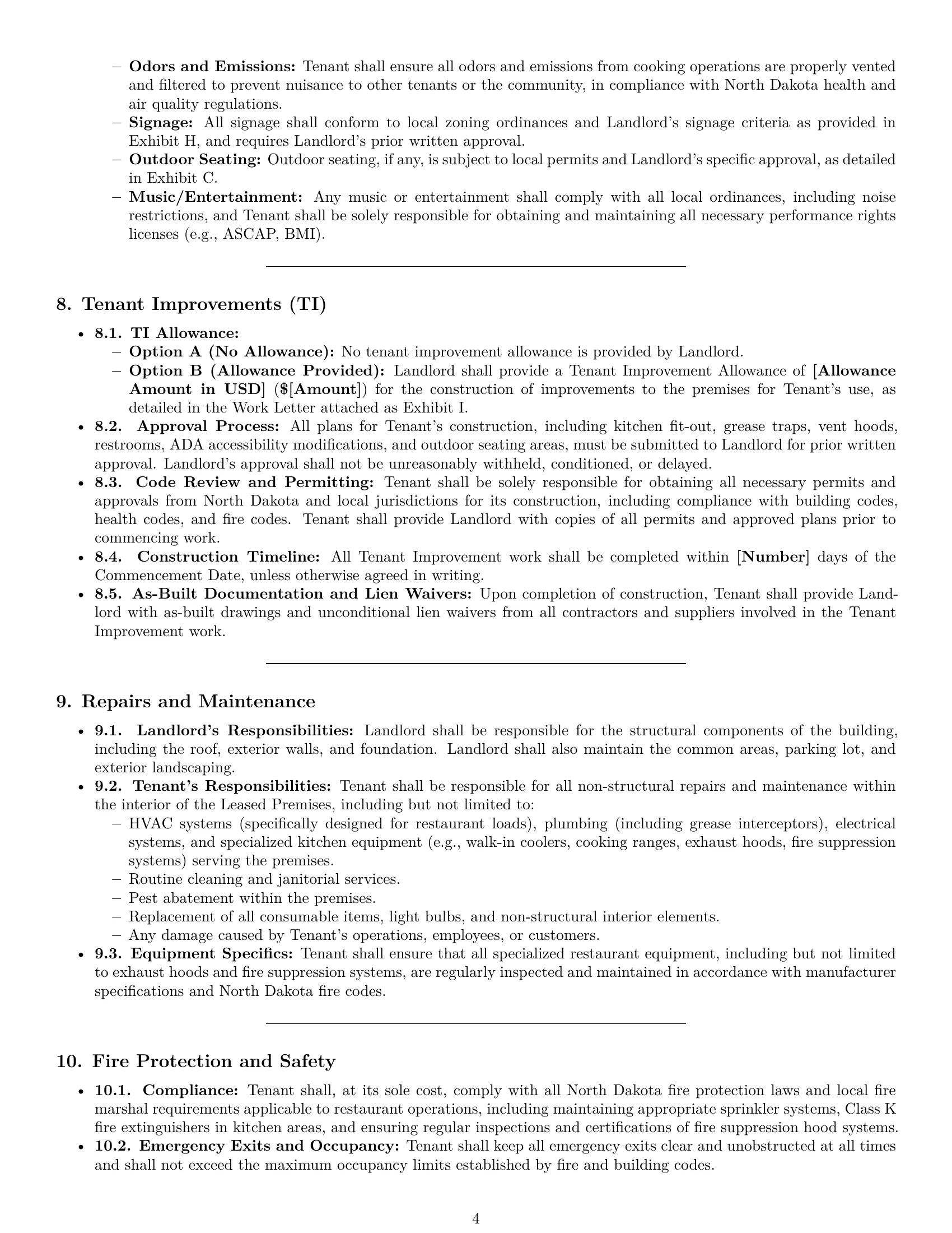 Preview page 4 of Pro North Dakota restaurant lease agreement template