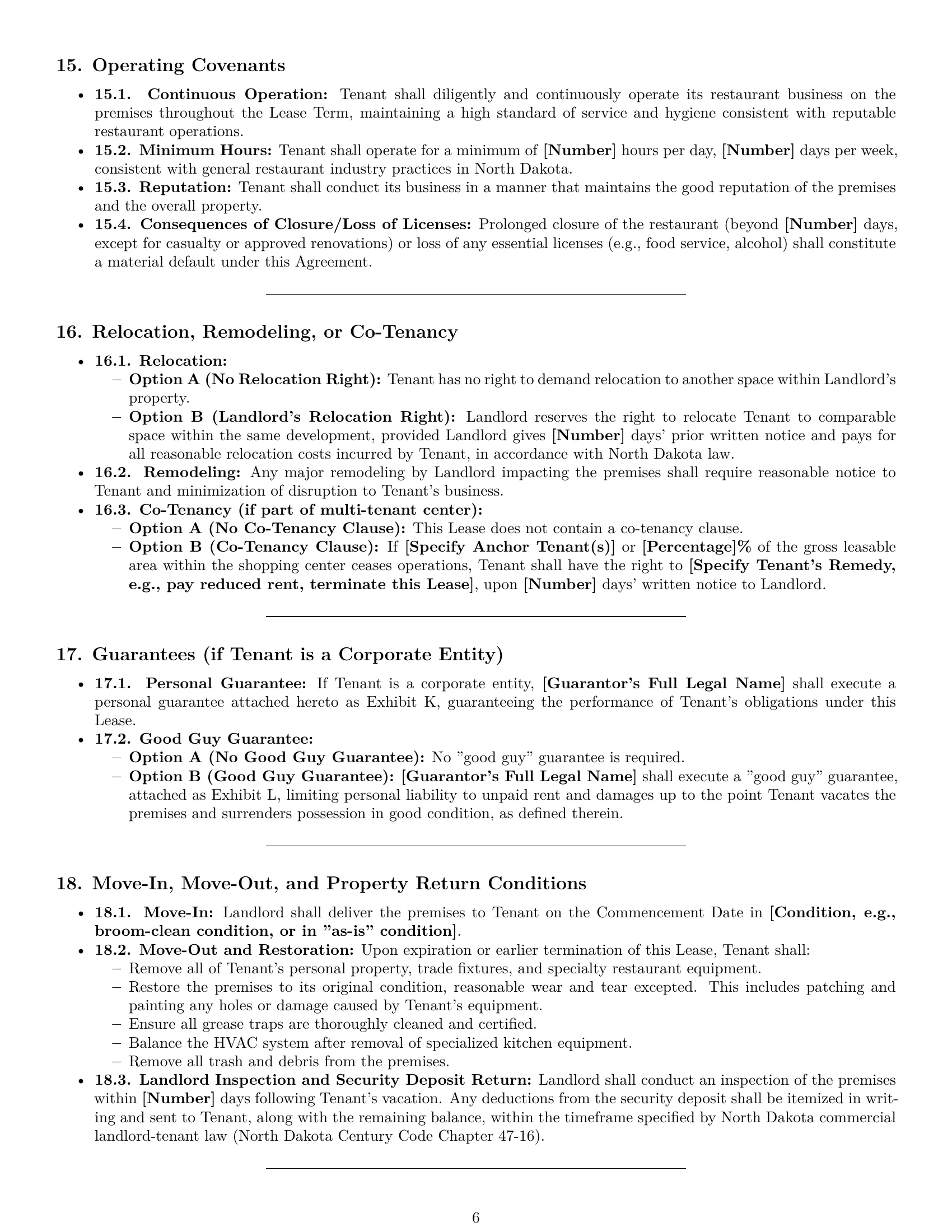 Preview page 6 of Pro North Dakota restaurant lease agreement template