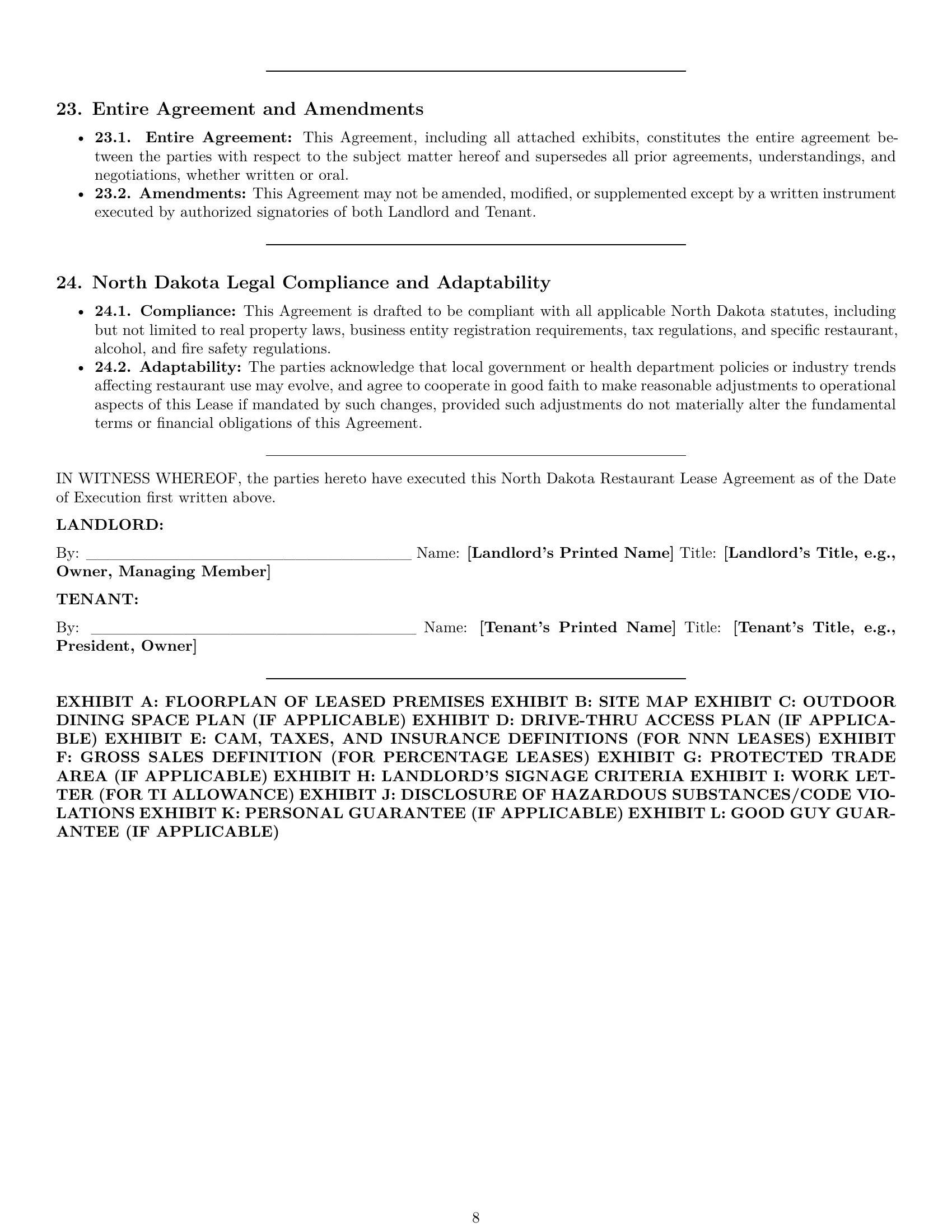 Preview page 8 of Pro North Dakota restaurant lease agreement template