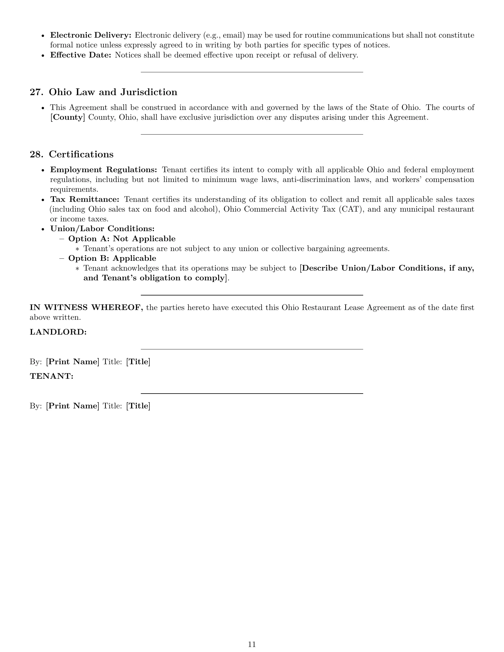 Preview page 11 of Pro Ohio restaurant lease agreement template