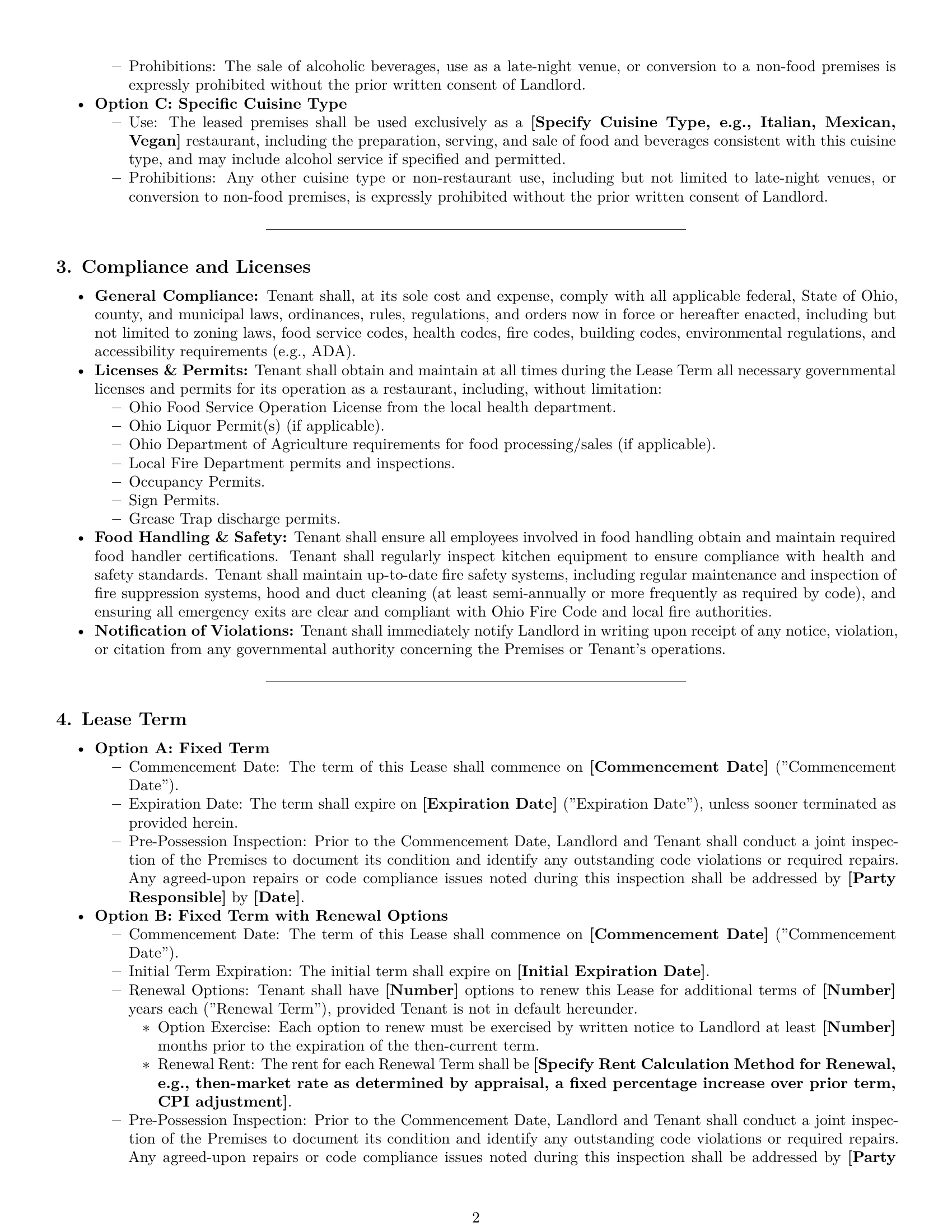 Preview page 2 of Pro Ohio restaurant lease agreement template