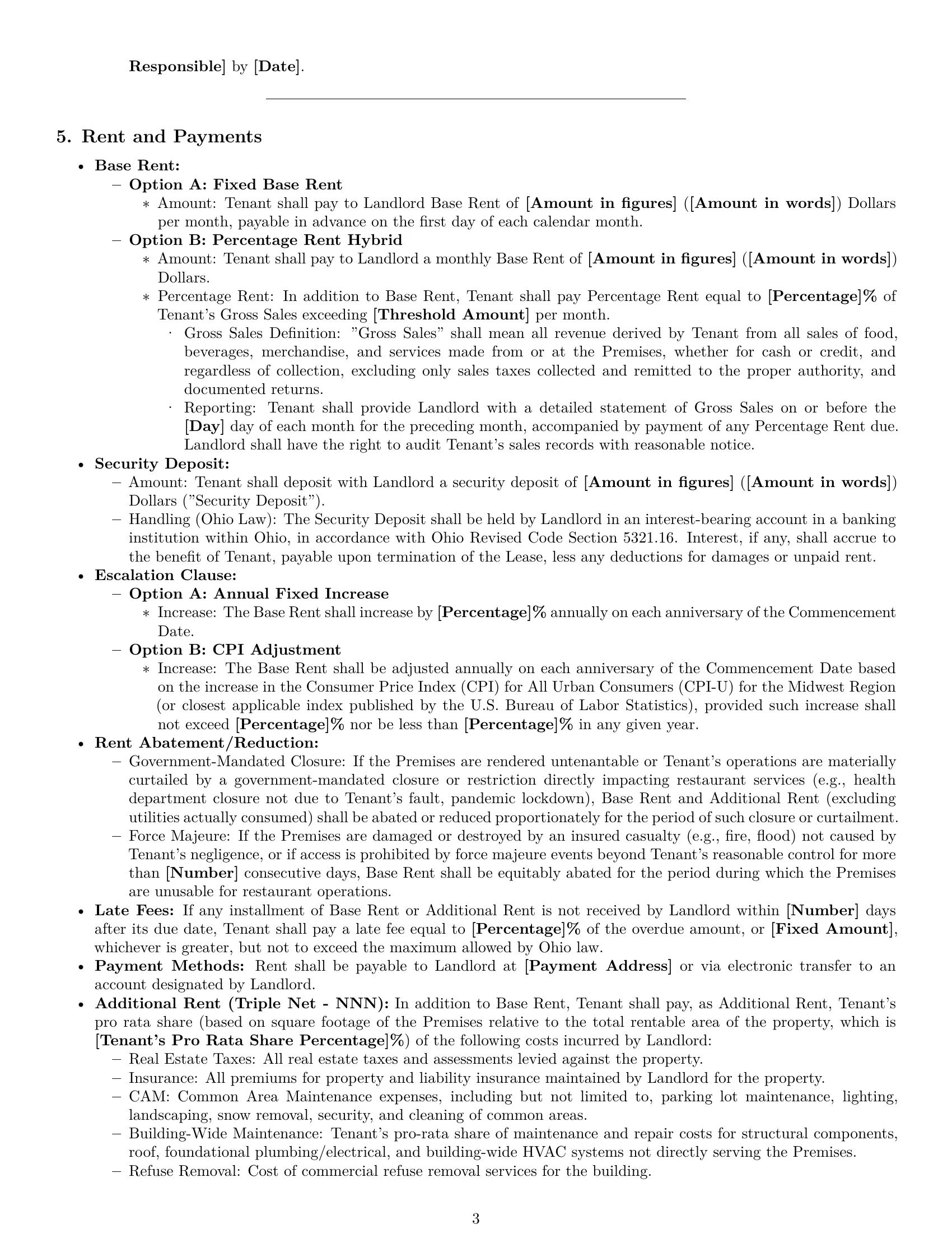 Preview page 3 of Pro Ohio restaurant lease agreement template