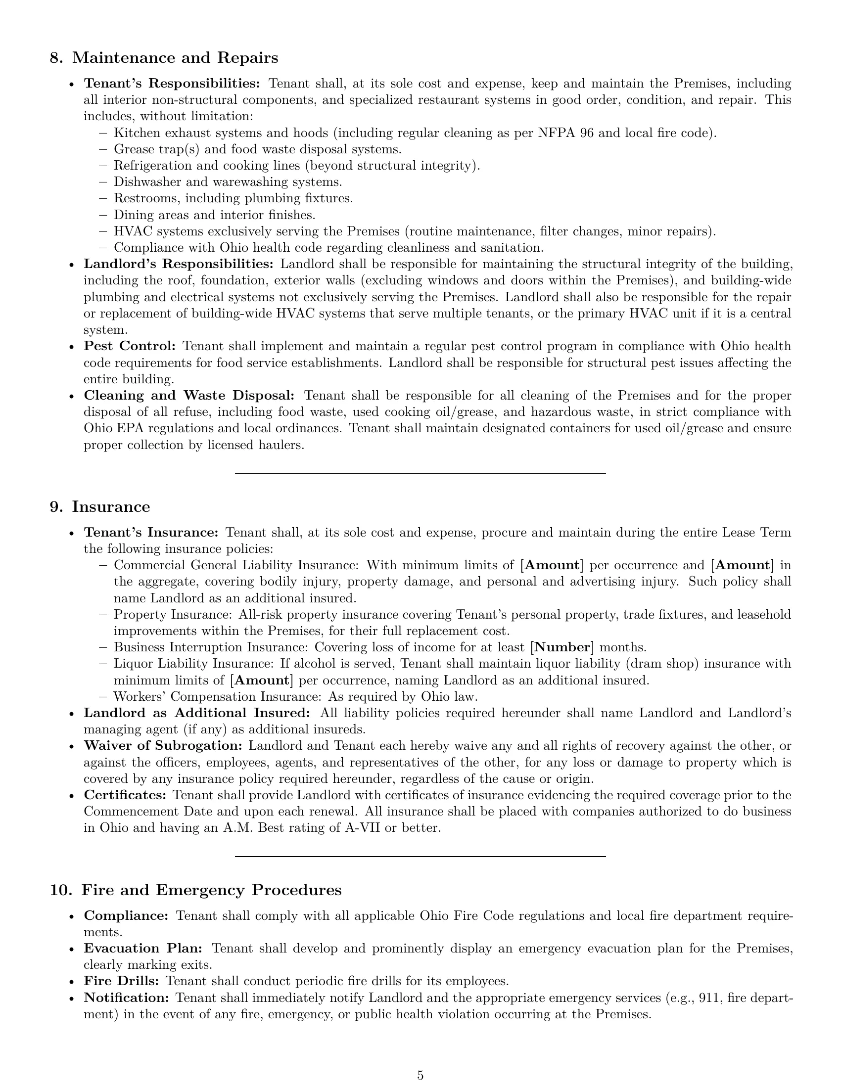 Preview page 5 of Pro Ohio restaurant lease agreement template