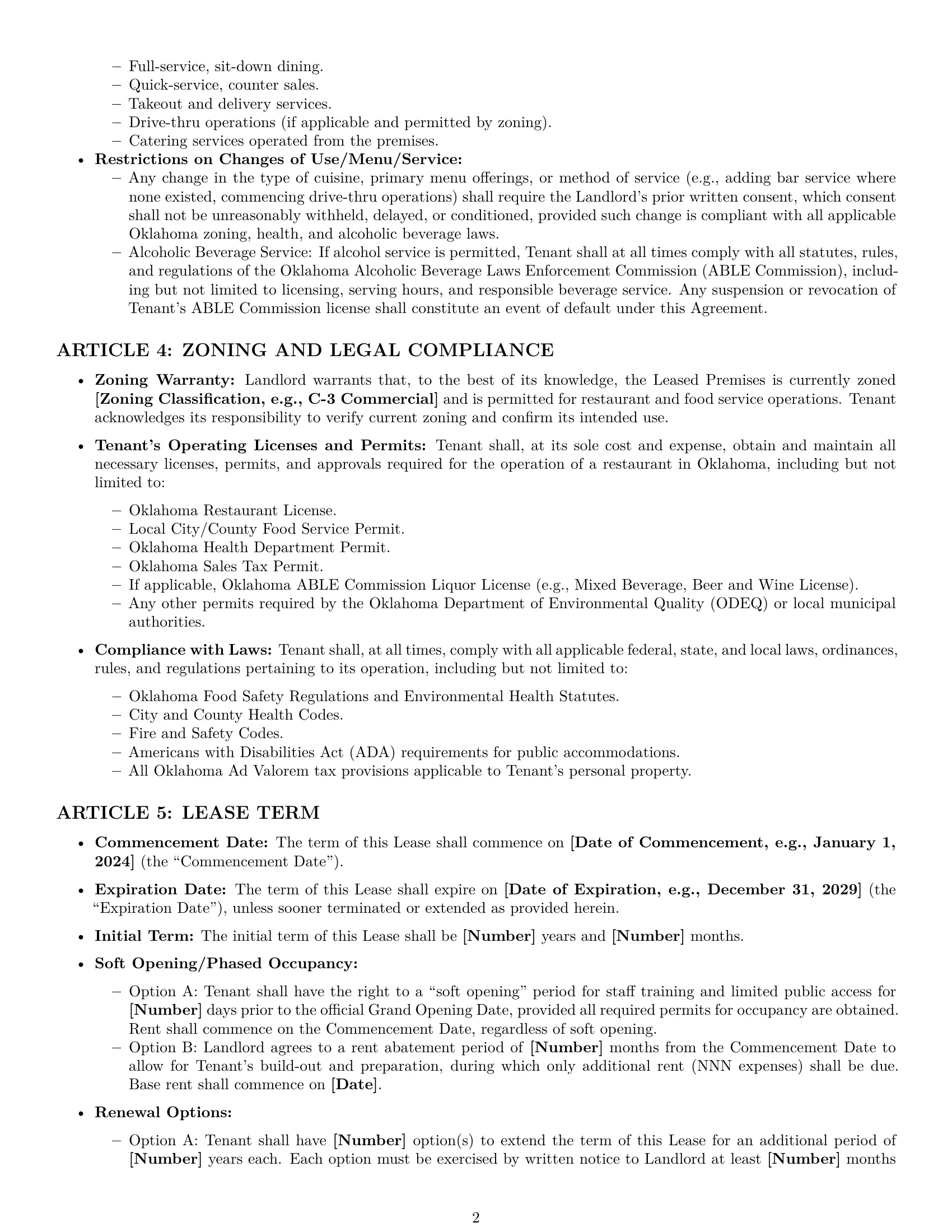 Preview page 2 of Pro Oklahoma restaurant lease agreement template