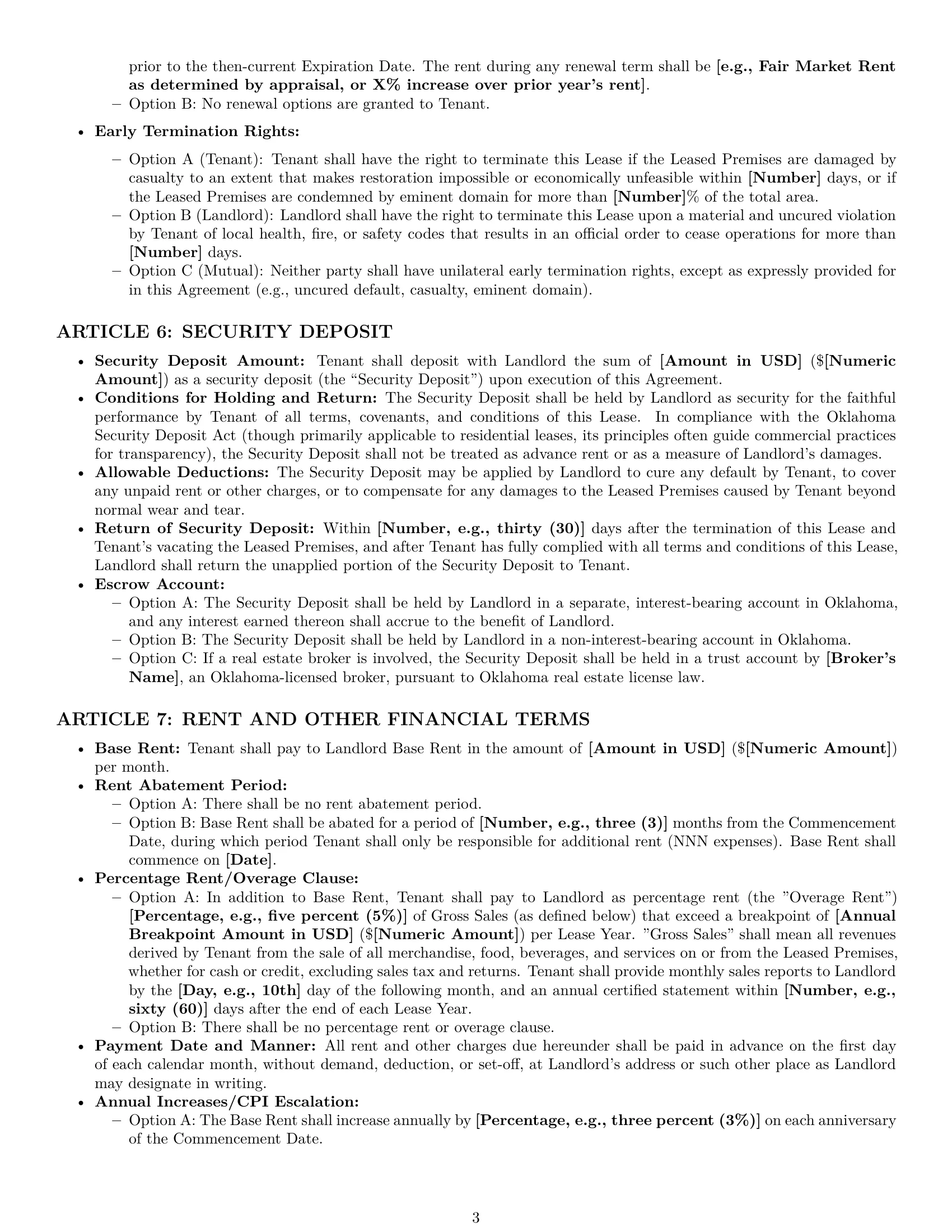 Preview page 3 of Pro Oklahoma restaurant lease agreement template