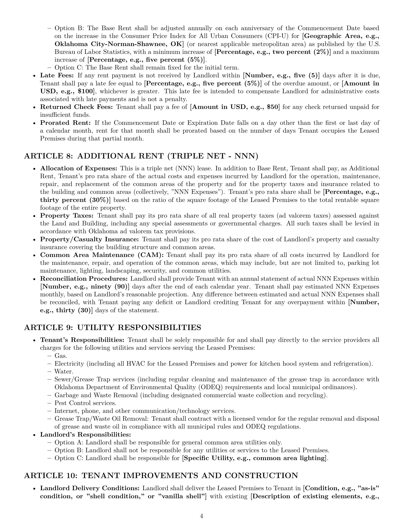 Preview page 4 of Pro Oklahoma restaurant lease agreement template
