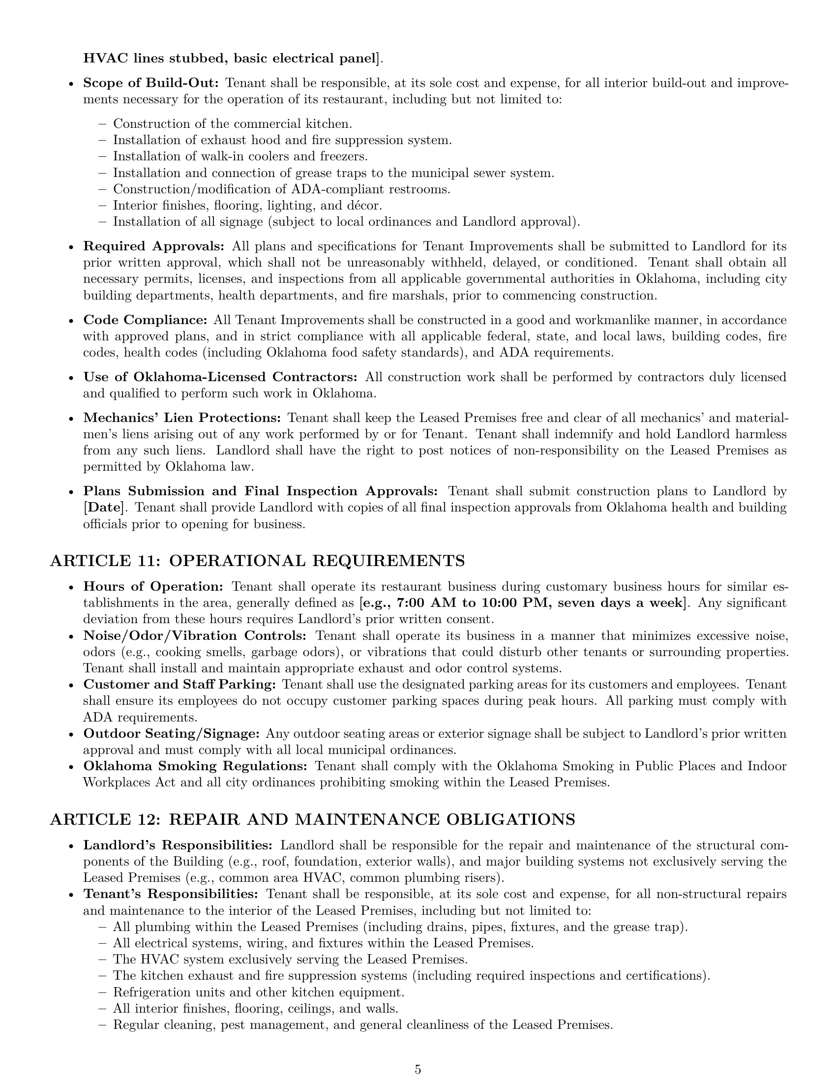 Preview page 5 of Pro Oklahoma restaurant lease agreement template