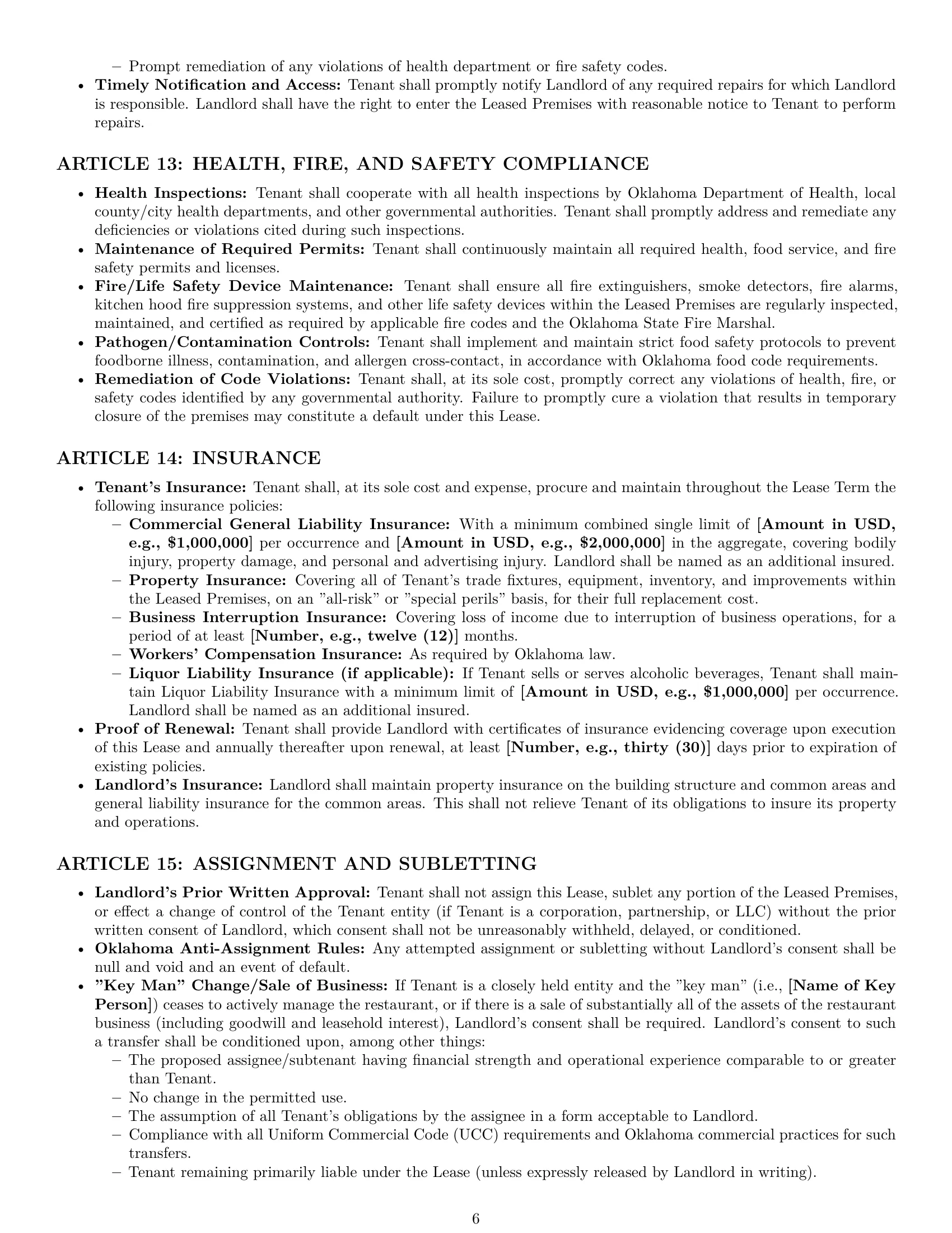 Preview page 6 of Pro Oklahoma restaurant lease agreement template