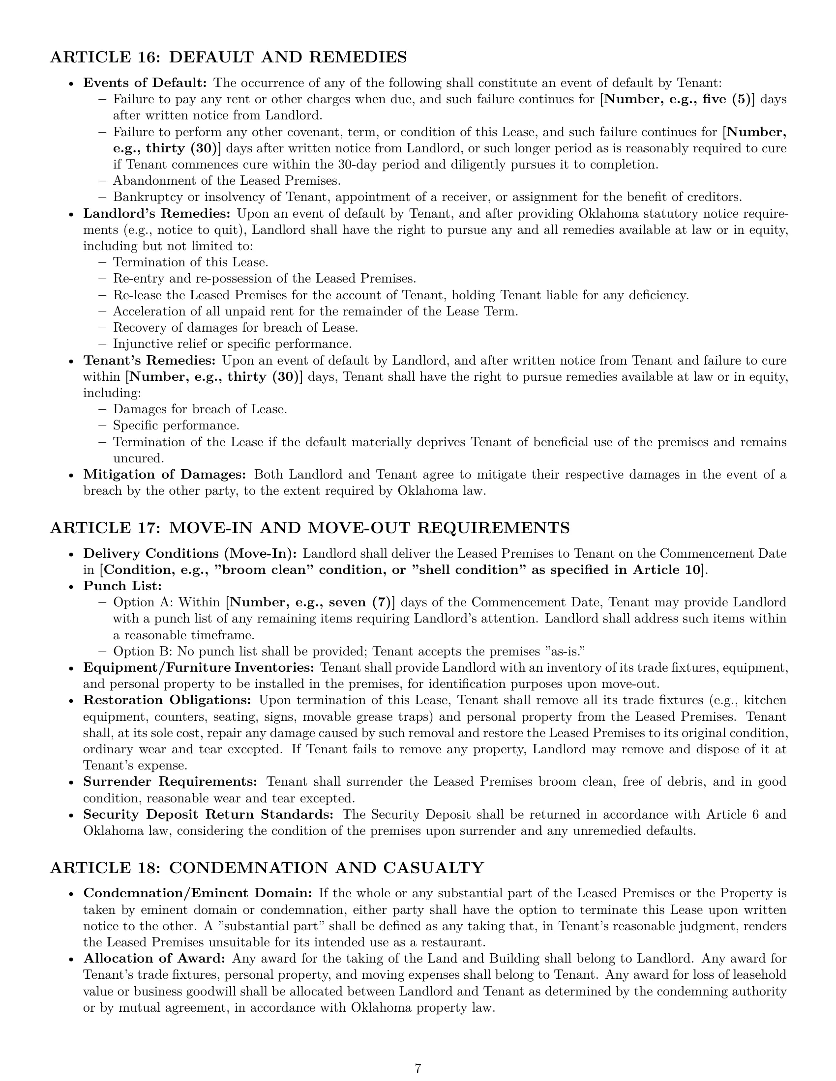 Preview page 7 of Pro Oklahoma restaurant lease agreement template