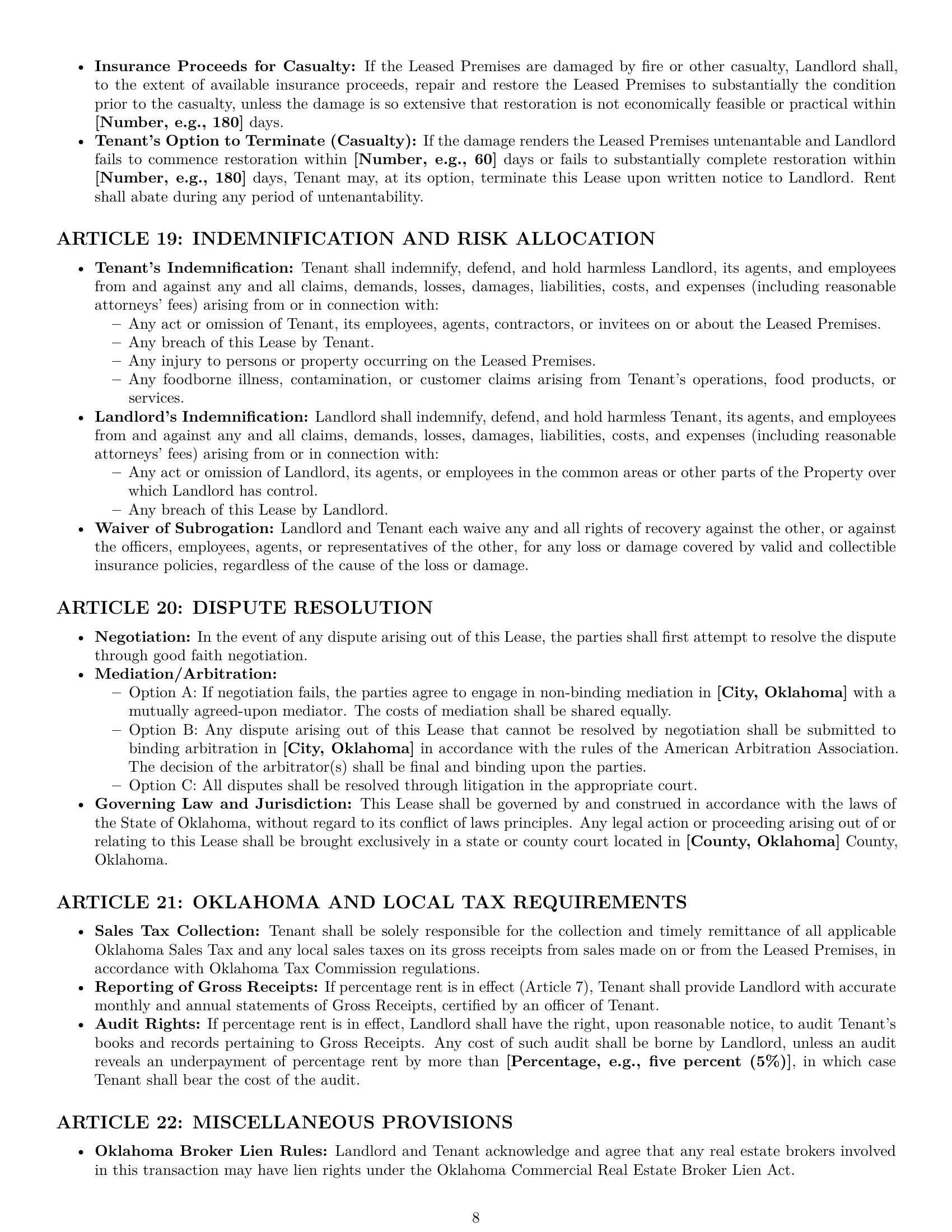 Preview page 8 of Pro Oklahoma restaurant lease agreement template
