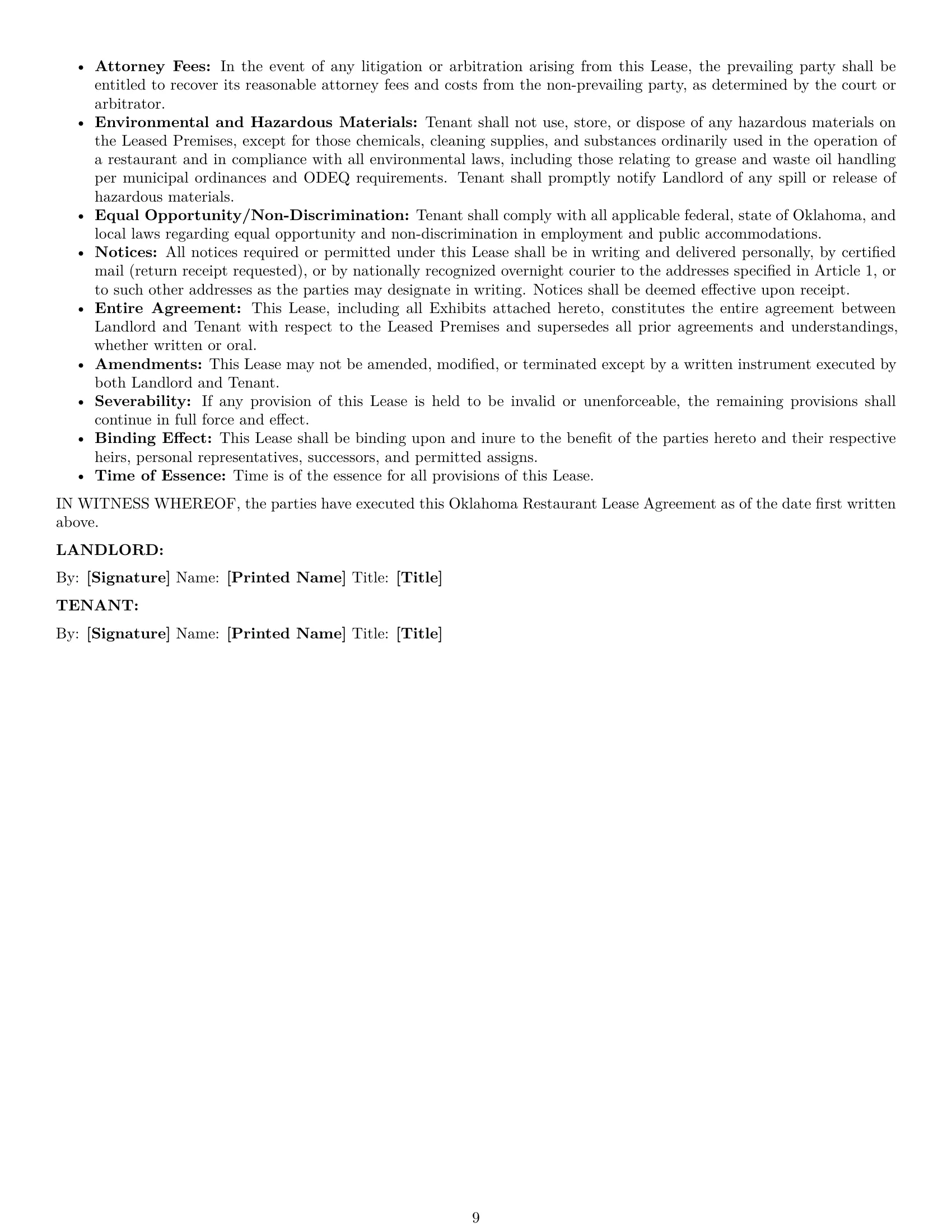 Preview page 9 of Pro Oklahoma restaurant lease agreement template