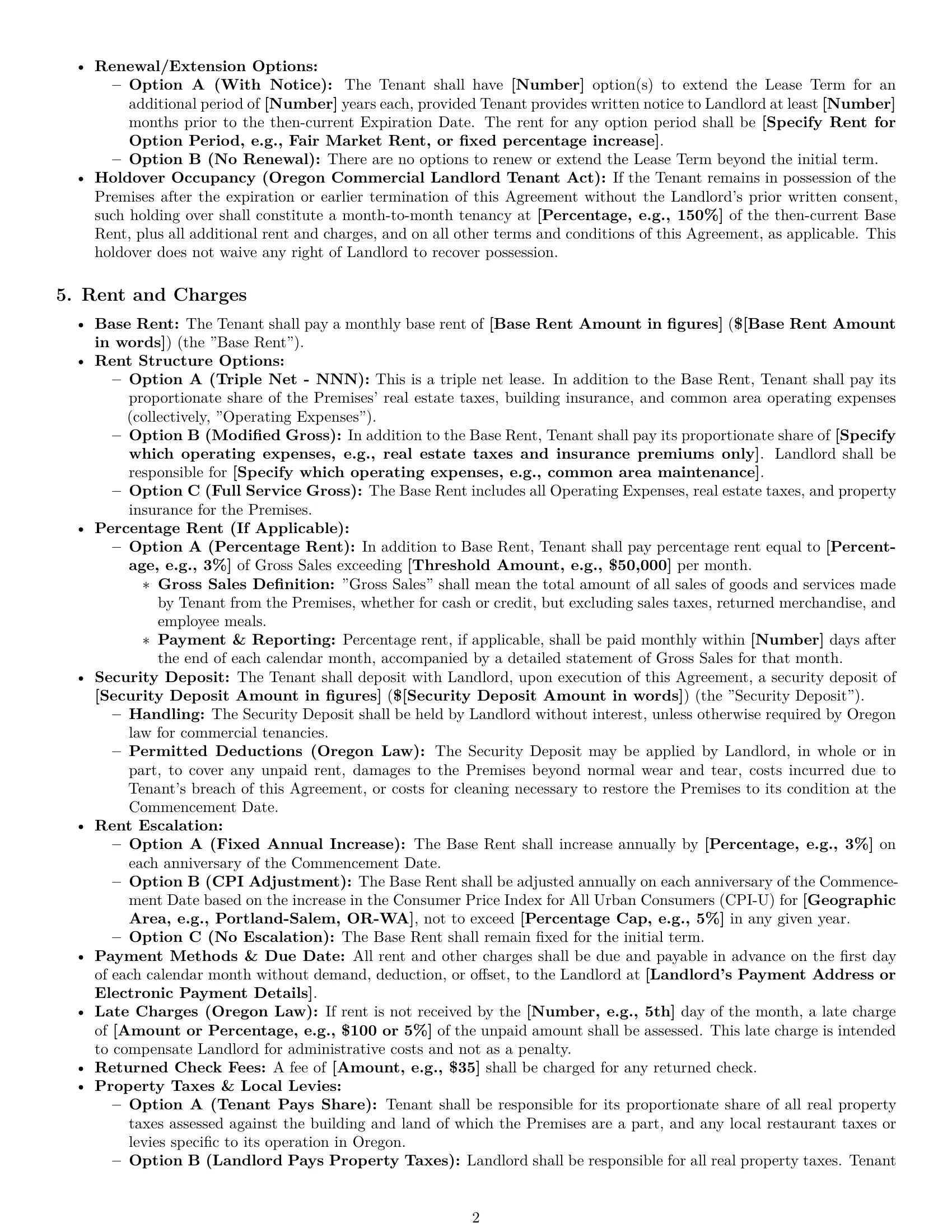 Preview page 2 of Pro Oregon restaurant lease agreement template