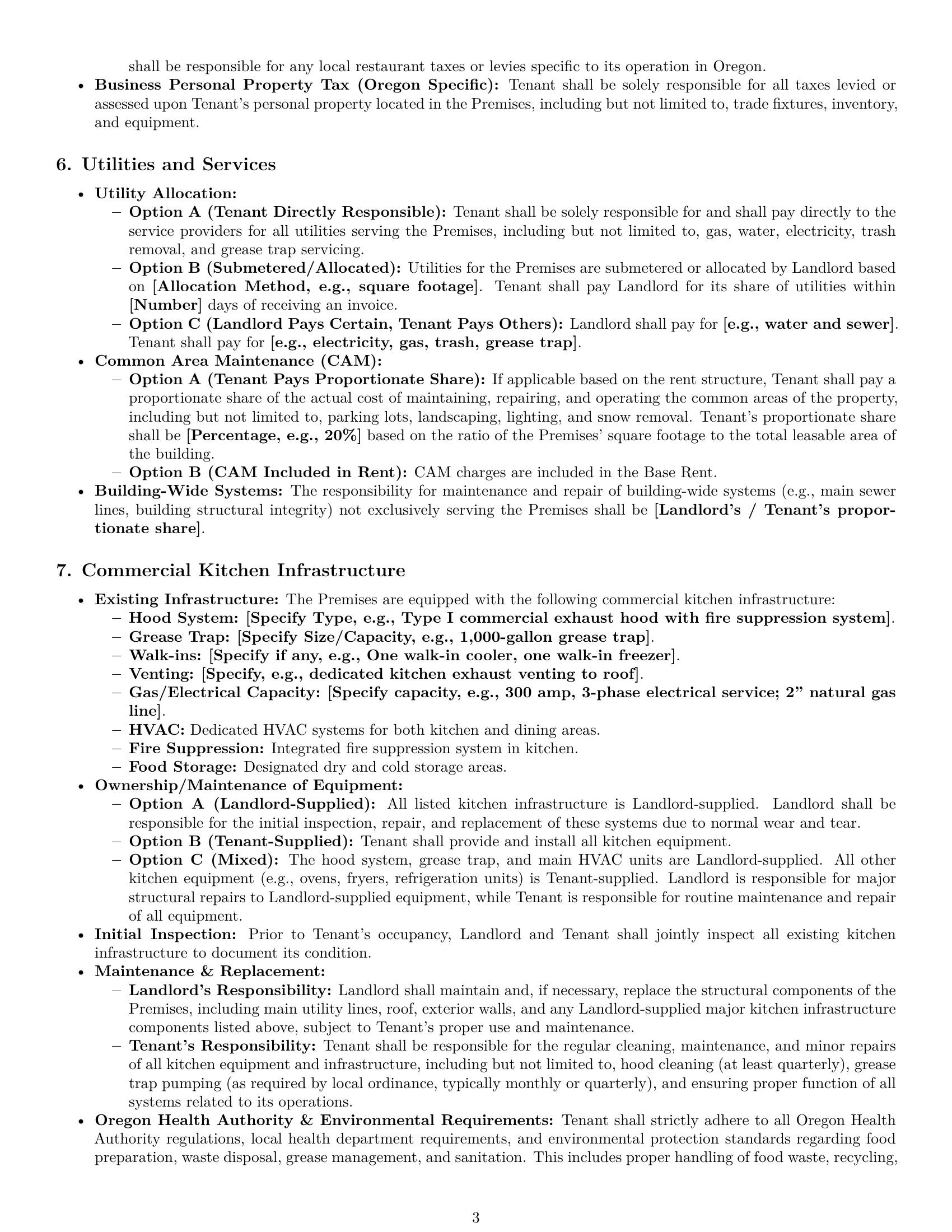 Preview page 3 of Pro Oregon restaurant lease agreement template
