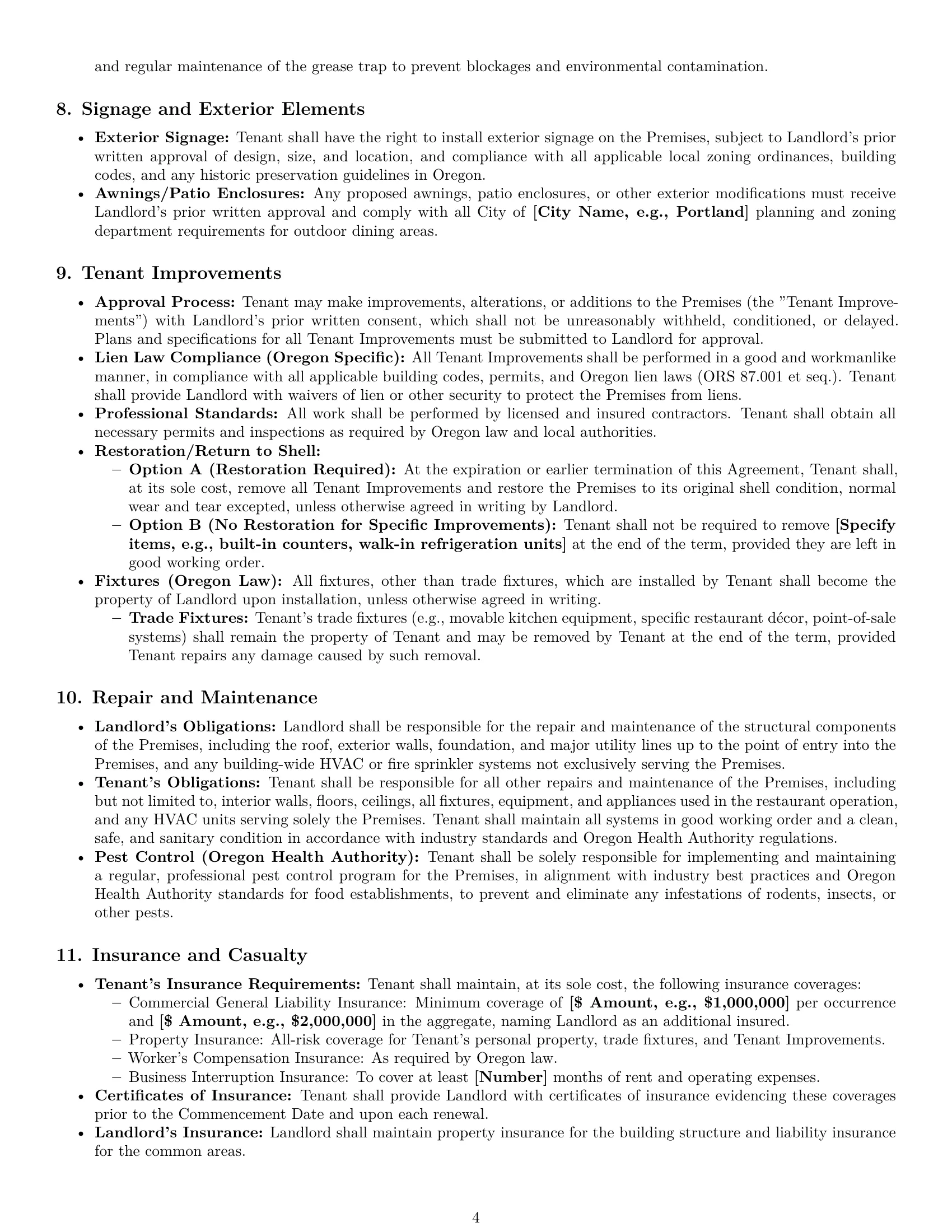Preview page 4 of Pro Oregon restaurant lease agreement template