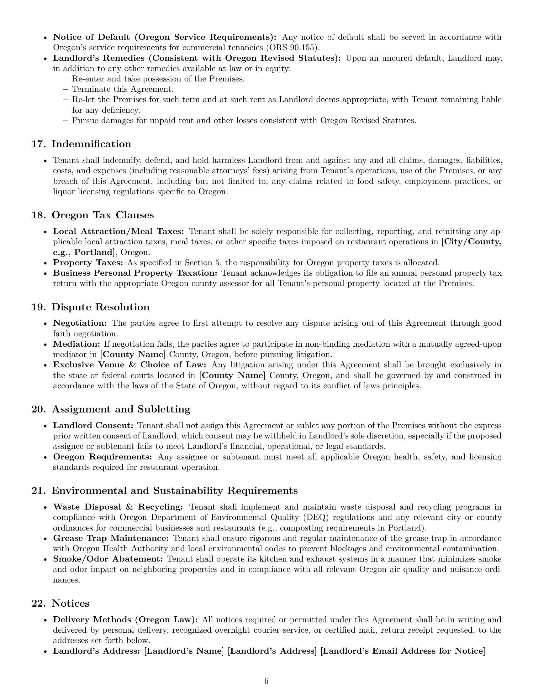 Preview page 6 of Pro Oregon restaurant lease agreement template