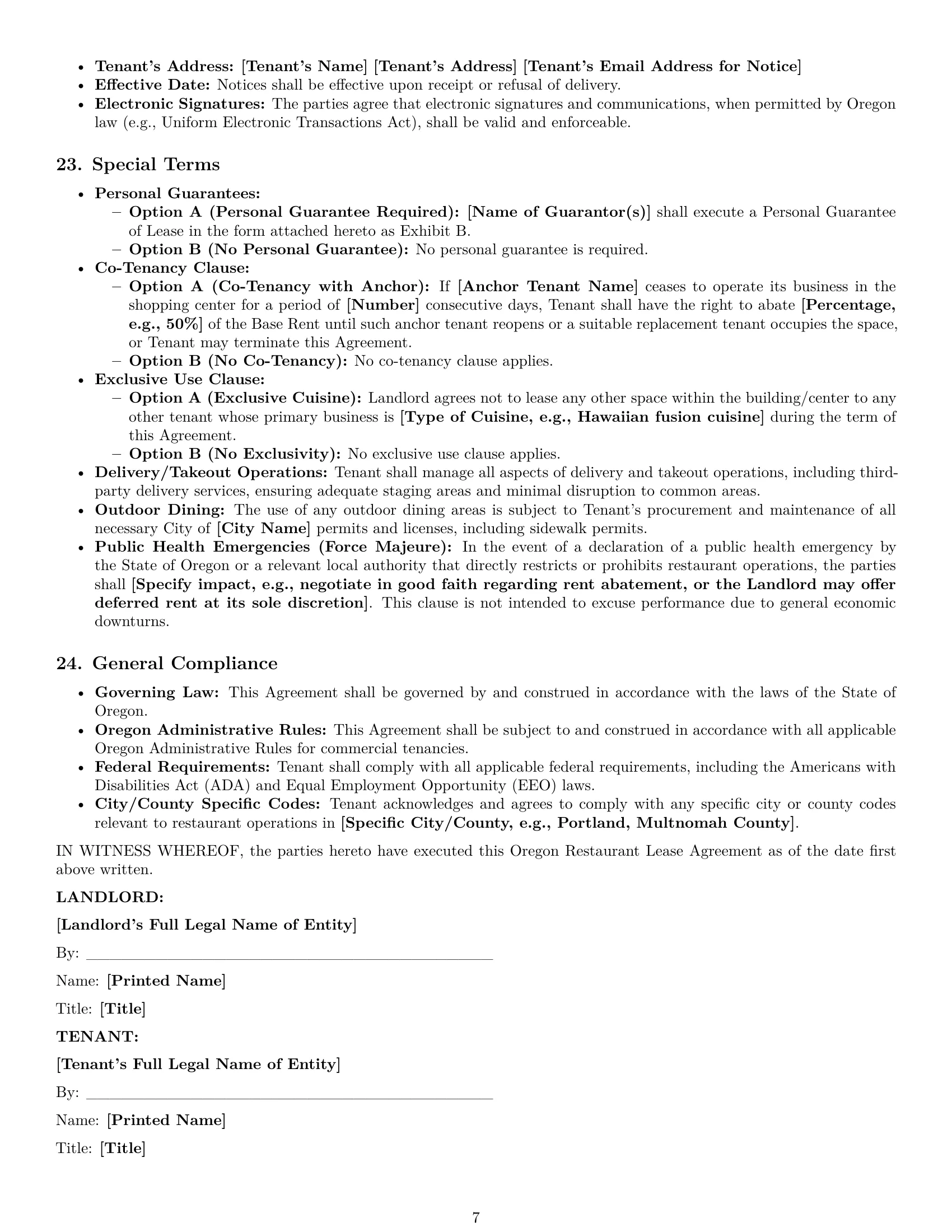 Preview page 7 of Pro Oregon restaurant lease agreement template