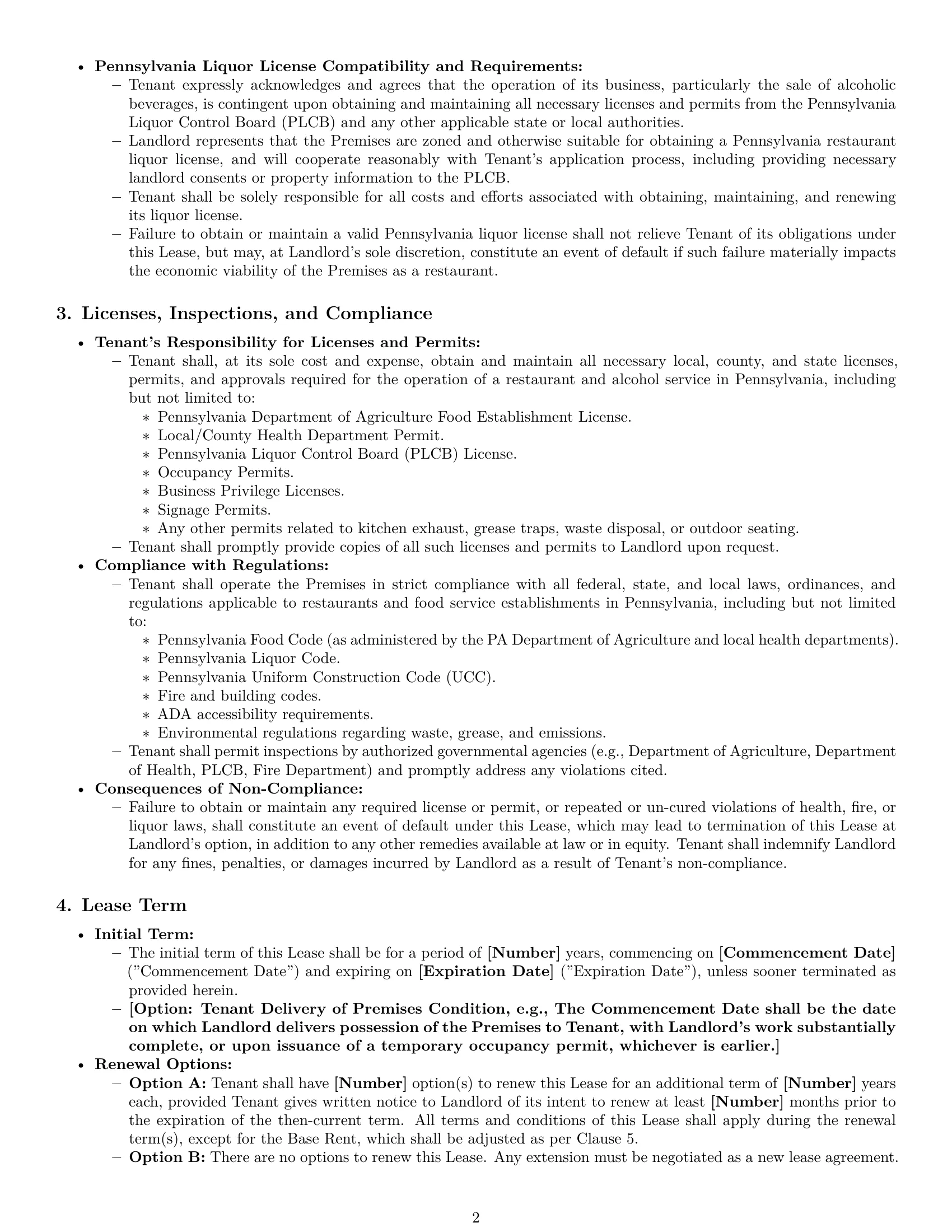 Preview page 2 of Pro Pennsylvania restaurant lease agreement template