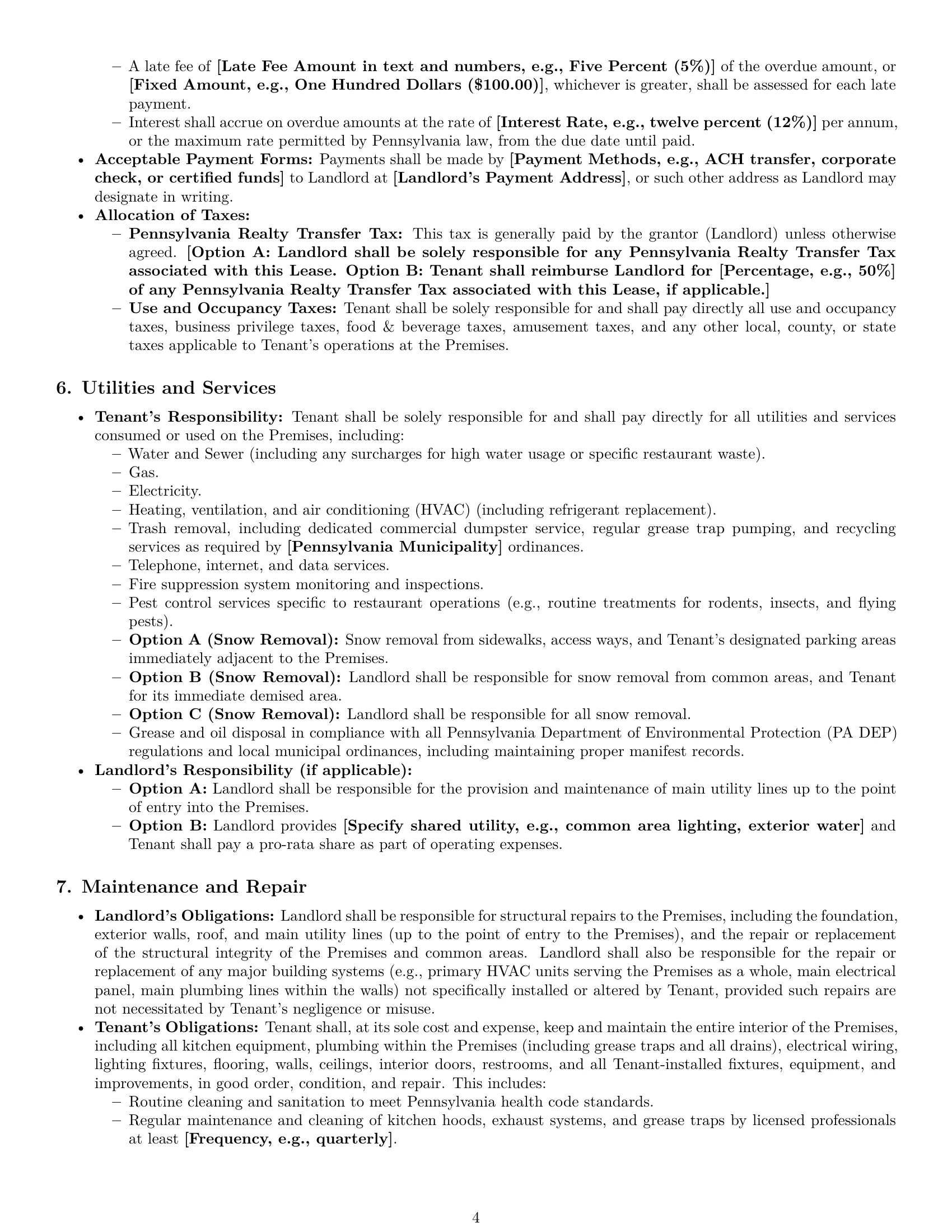 Preview page 4 of Pro Pennsylvania restaurant lease agreement template