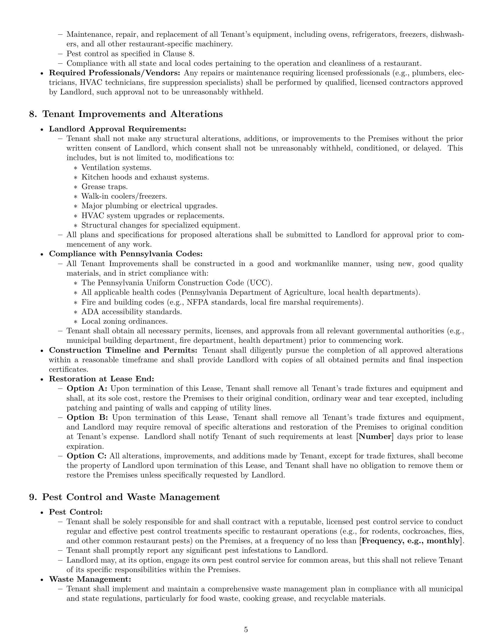 Preview page 5 of Pro Pennsylvania restaurant lease agreement template