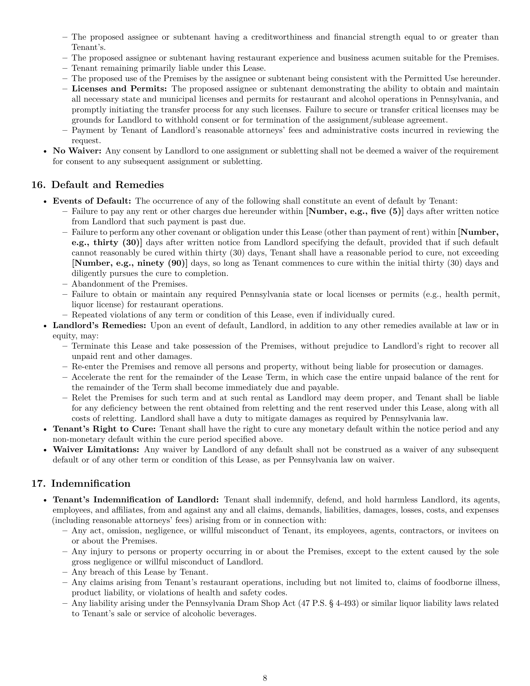 Preview page 8 of Pro Pennsylvania restaurant lease agreement template
