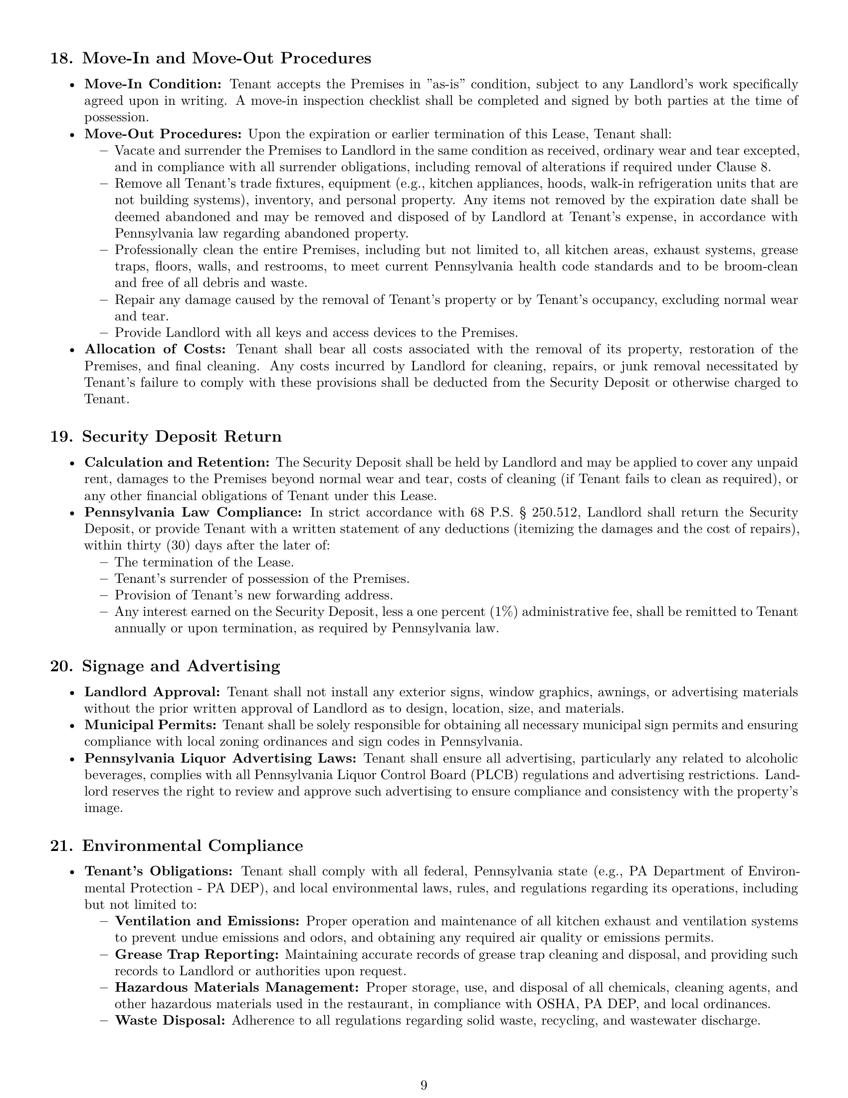 Preview page 9 of Pro Pennsylvania restaurant lease agreement template