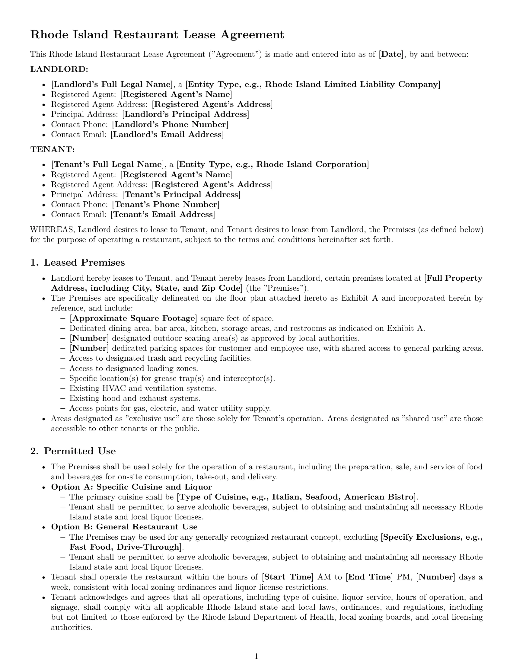 Preview page 1 of Pro Rhode Island restaurant lease agreement template
