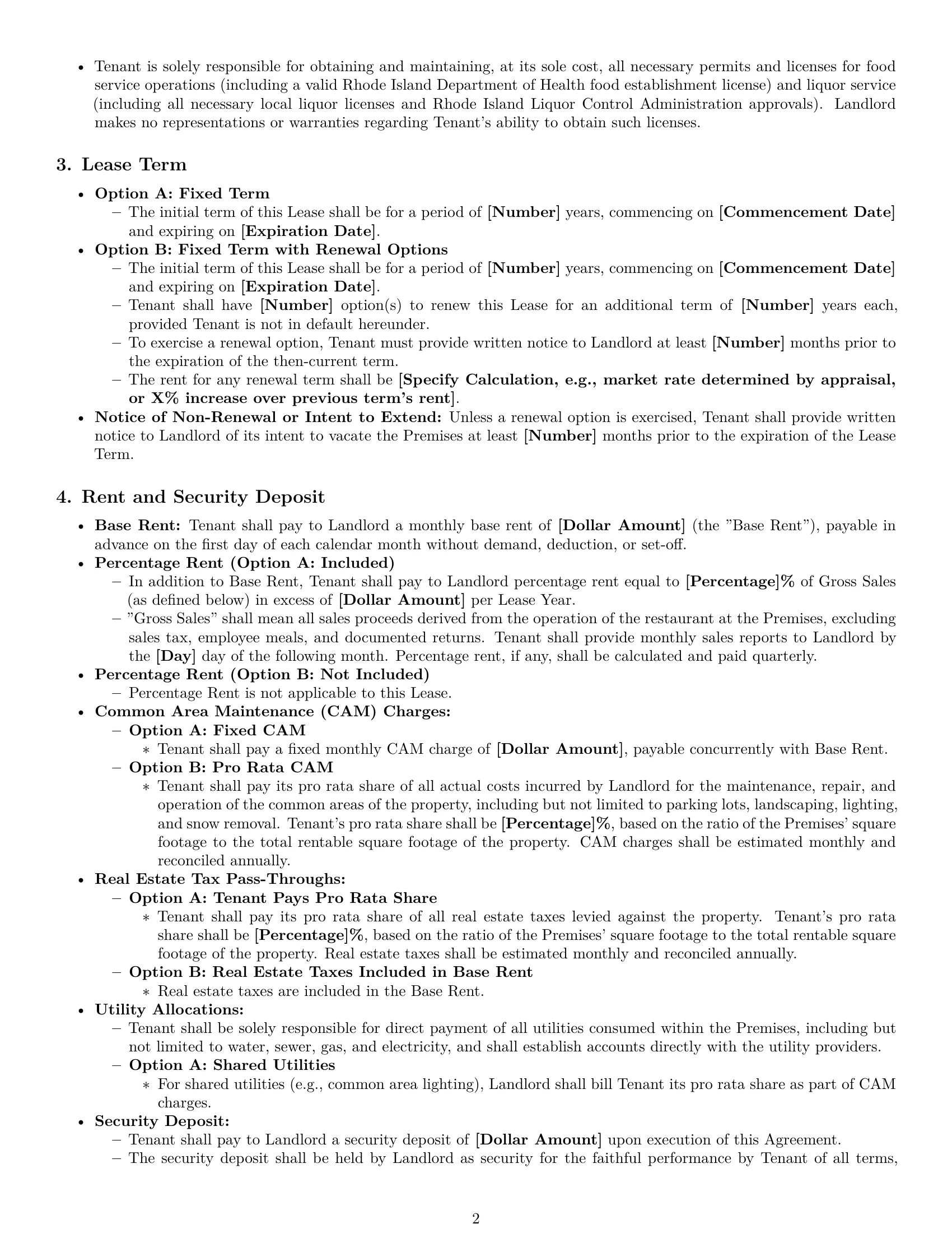 Preview page 2 of Pro Rhode Island restaurant lease agreement template