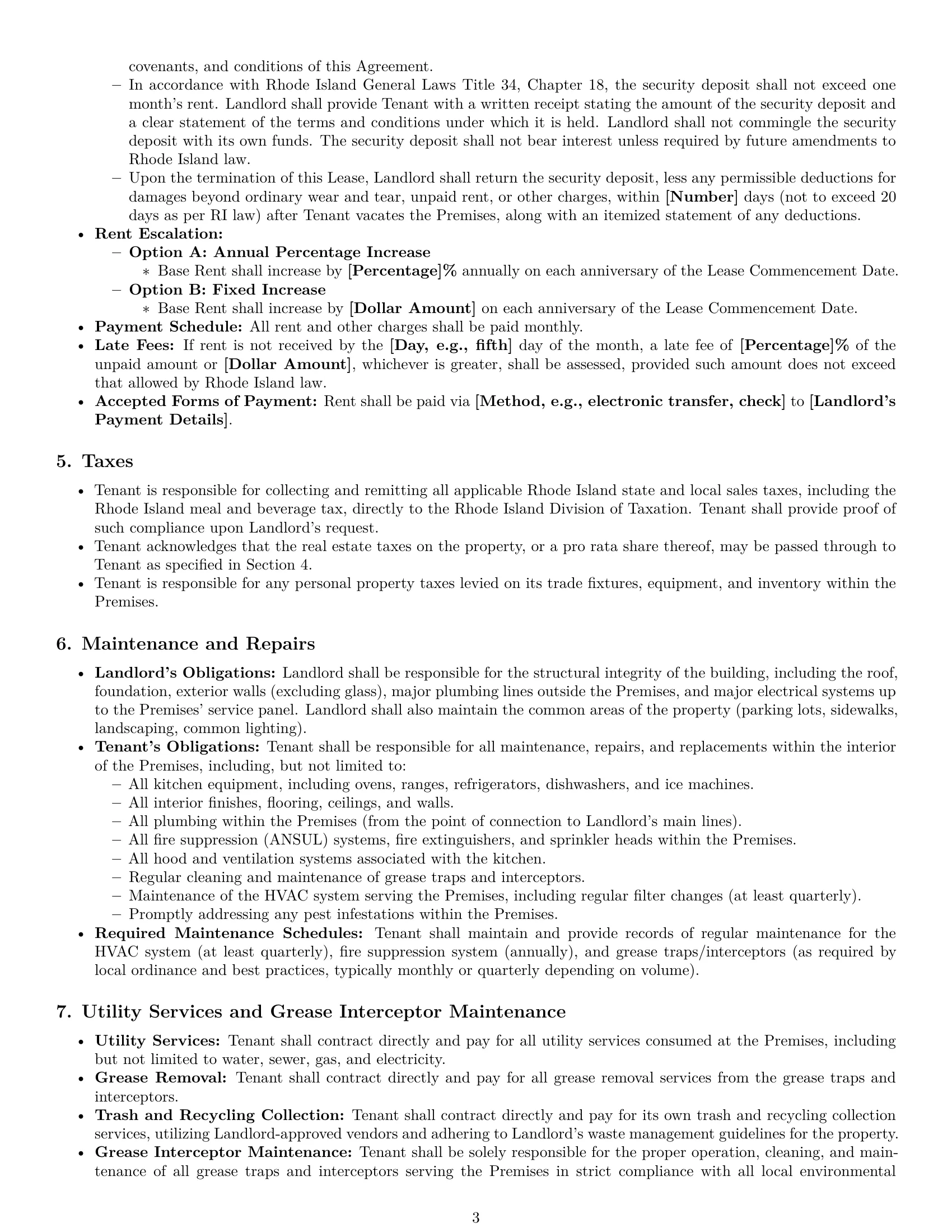 Preview page 3 of Pro Rhode Island restaurant lease agreement template