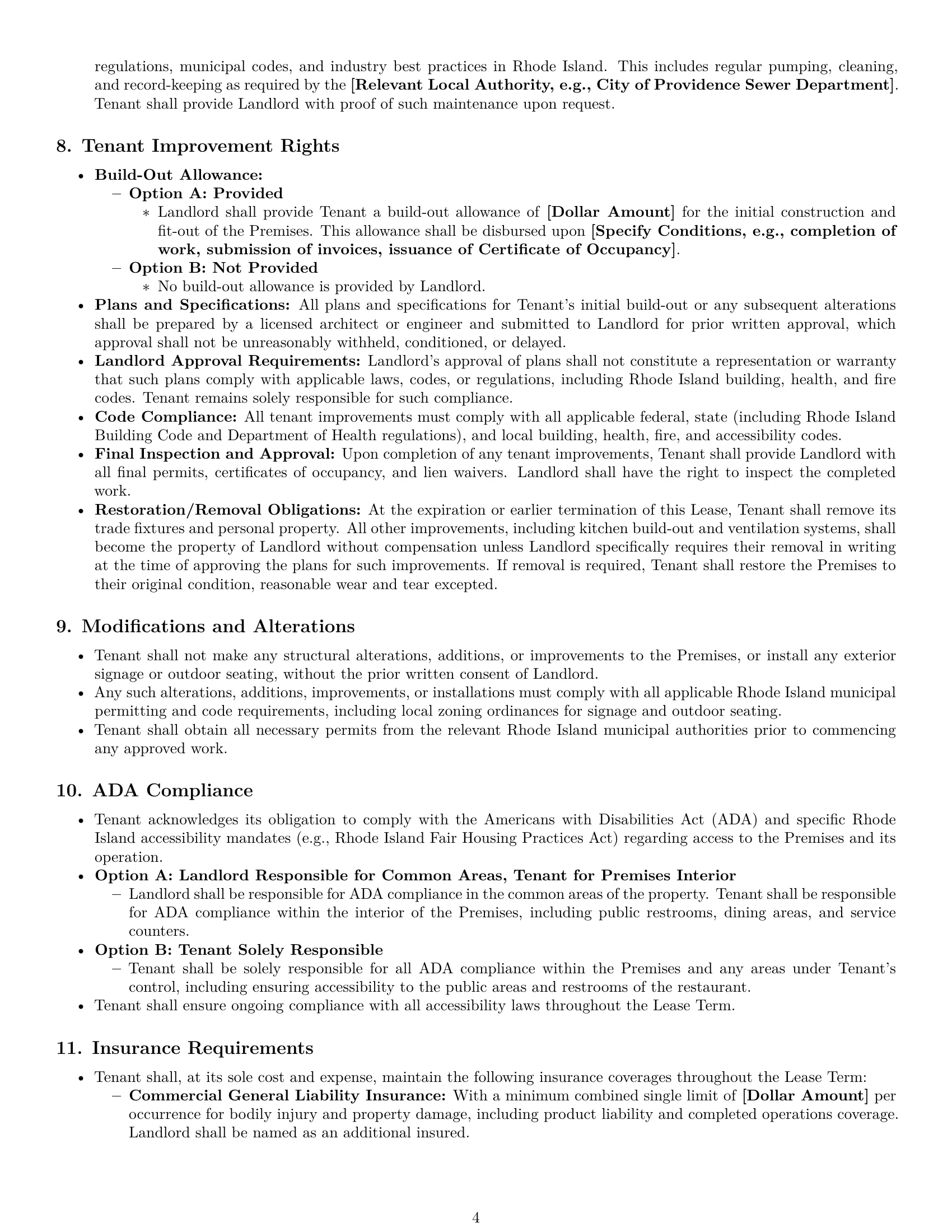 Preview page 4 of Pro Rhode Island restaurant lease agreement template