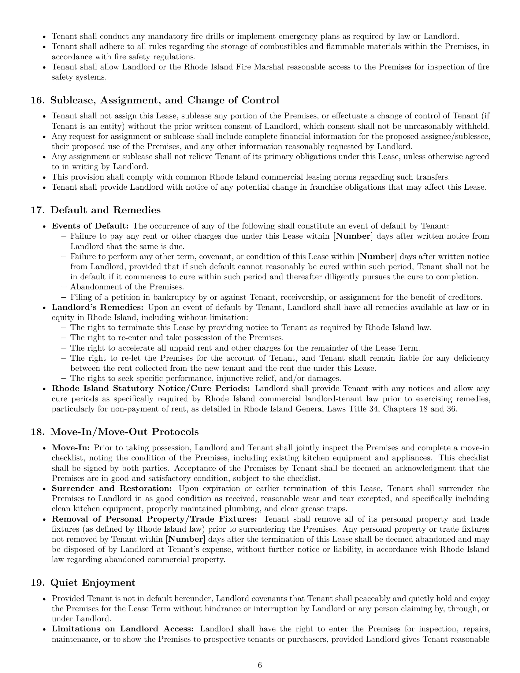 Preview page 6 of Pro Rhode Island restaurant lease agreement template
