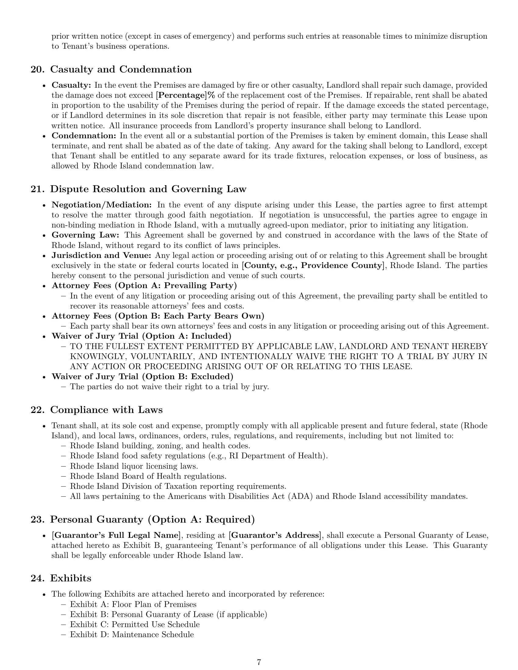 Preview page 7 of Pro Rhode Island restaurant lease agreement template