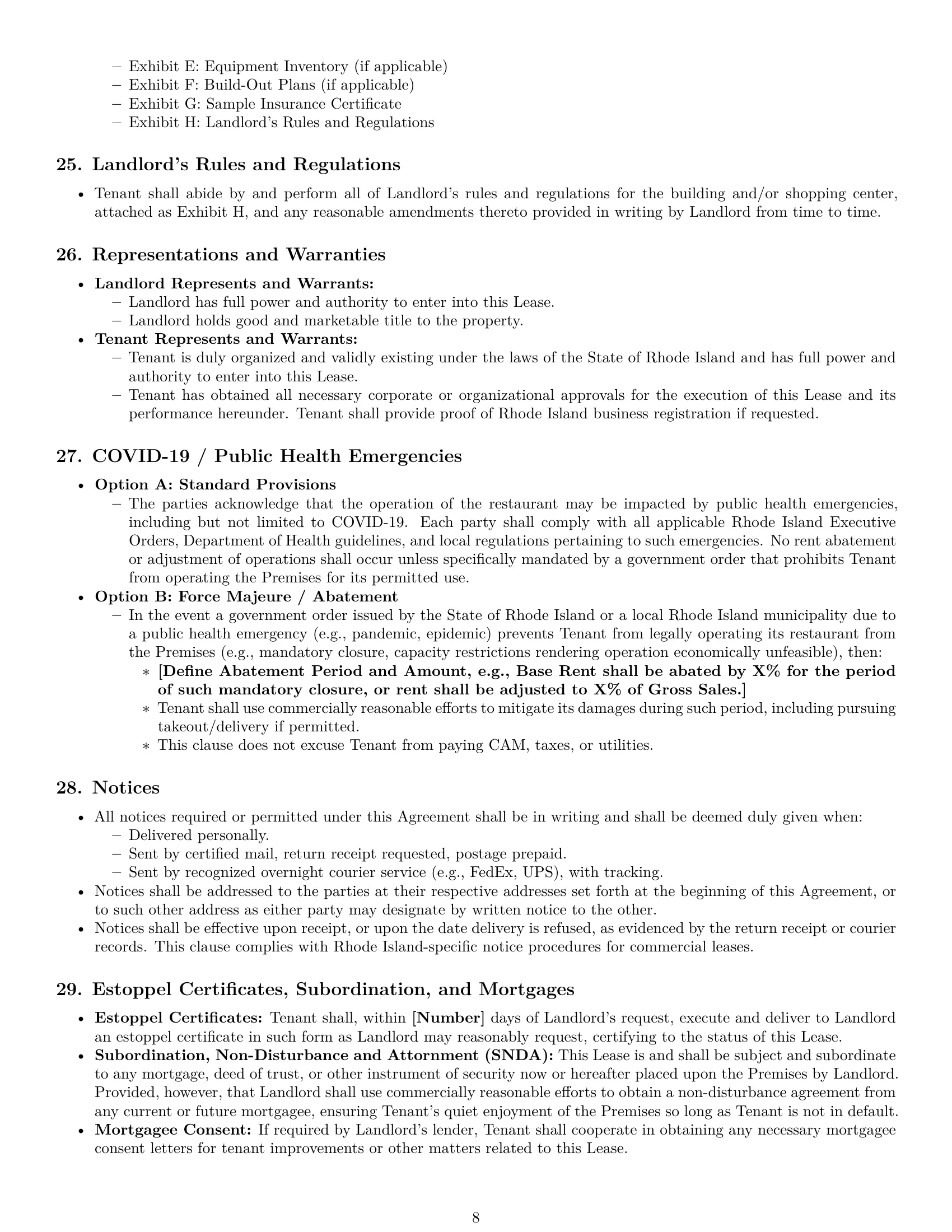 Preview page 8 of Pro Rhode Island restaurant lease agreement template