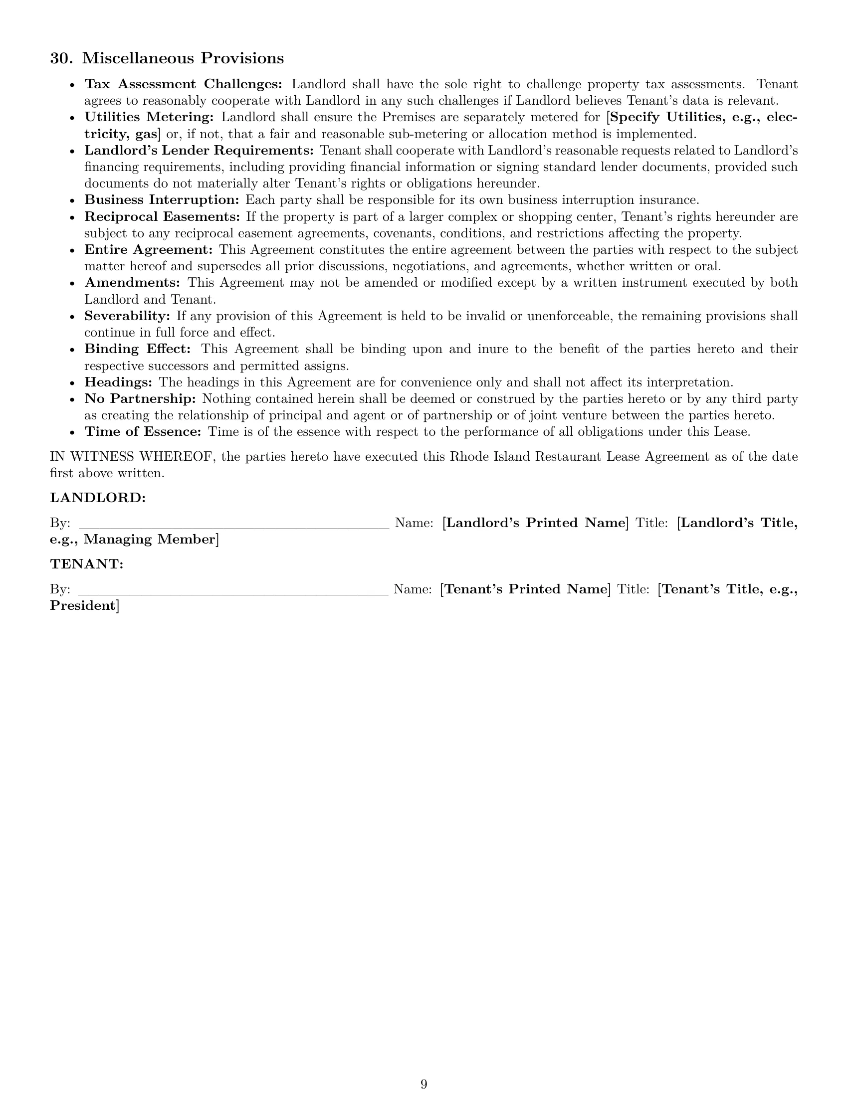 Preview page 9 of Pro Rhode Island restaurant lease agreement template