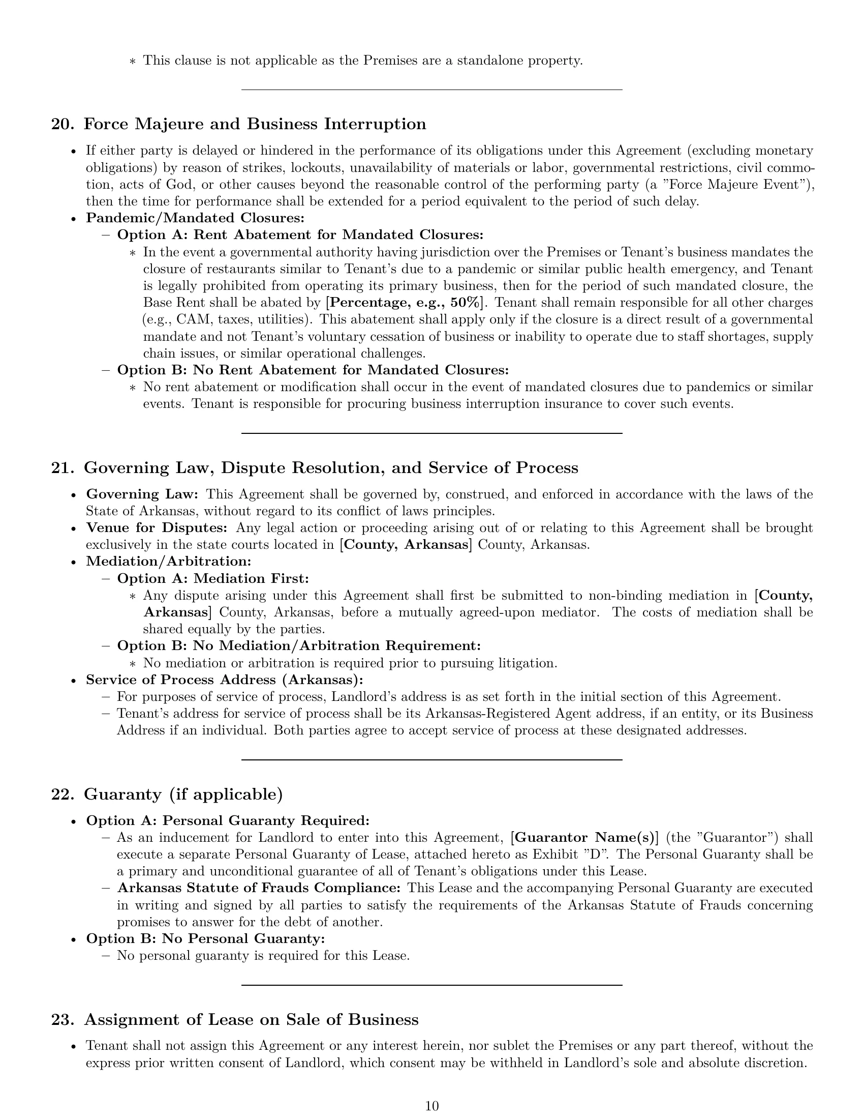 Preview page 10 of Pro Arkansas restaurant lease agreement template