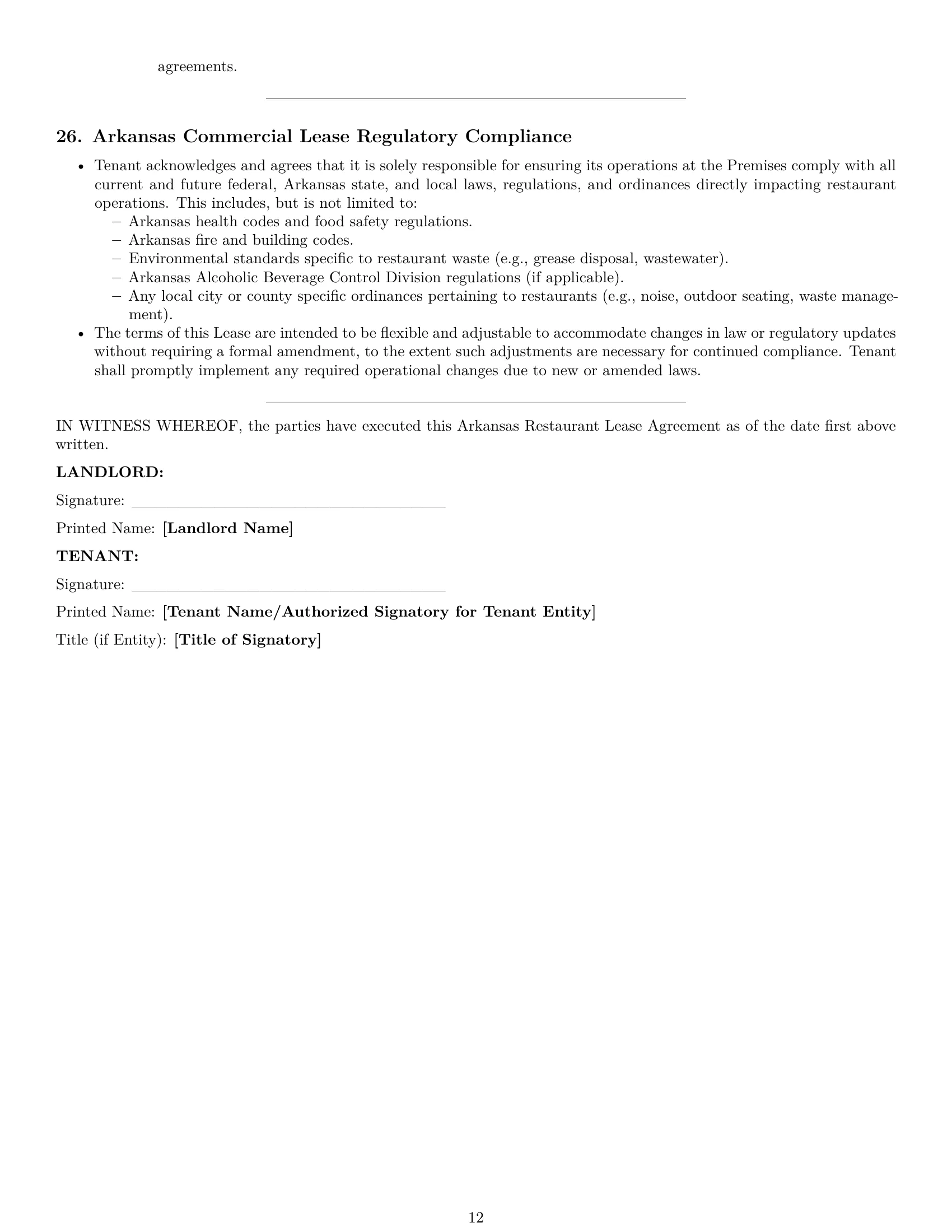 Preview page 12 of Pro Arkansas restaurant lease agreement template
