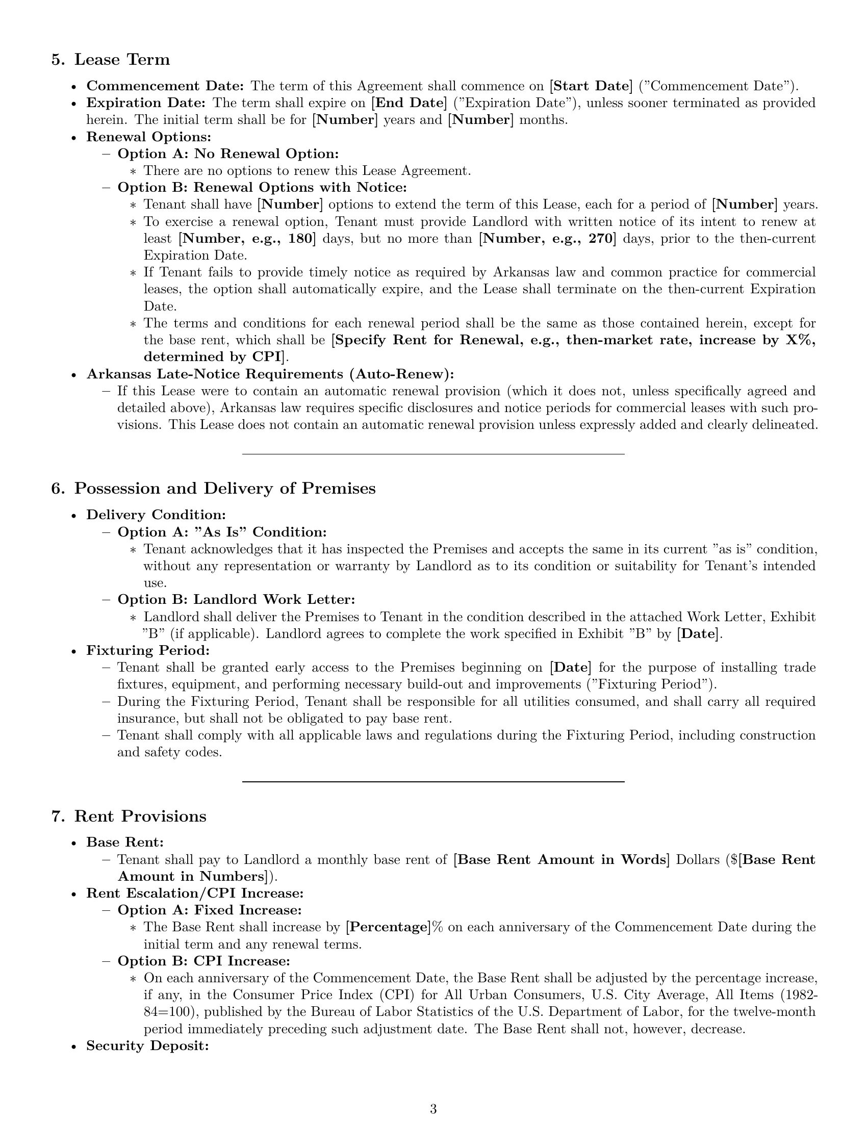Preview page 3 of Pro Arkansas restaurant lease agreement template
