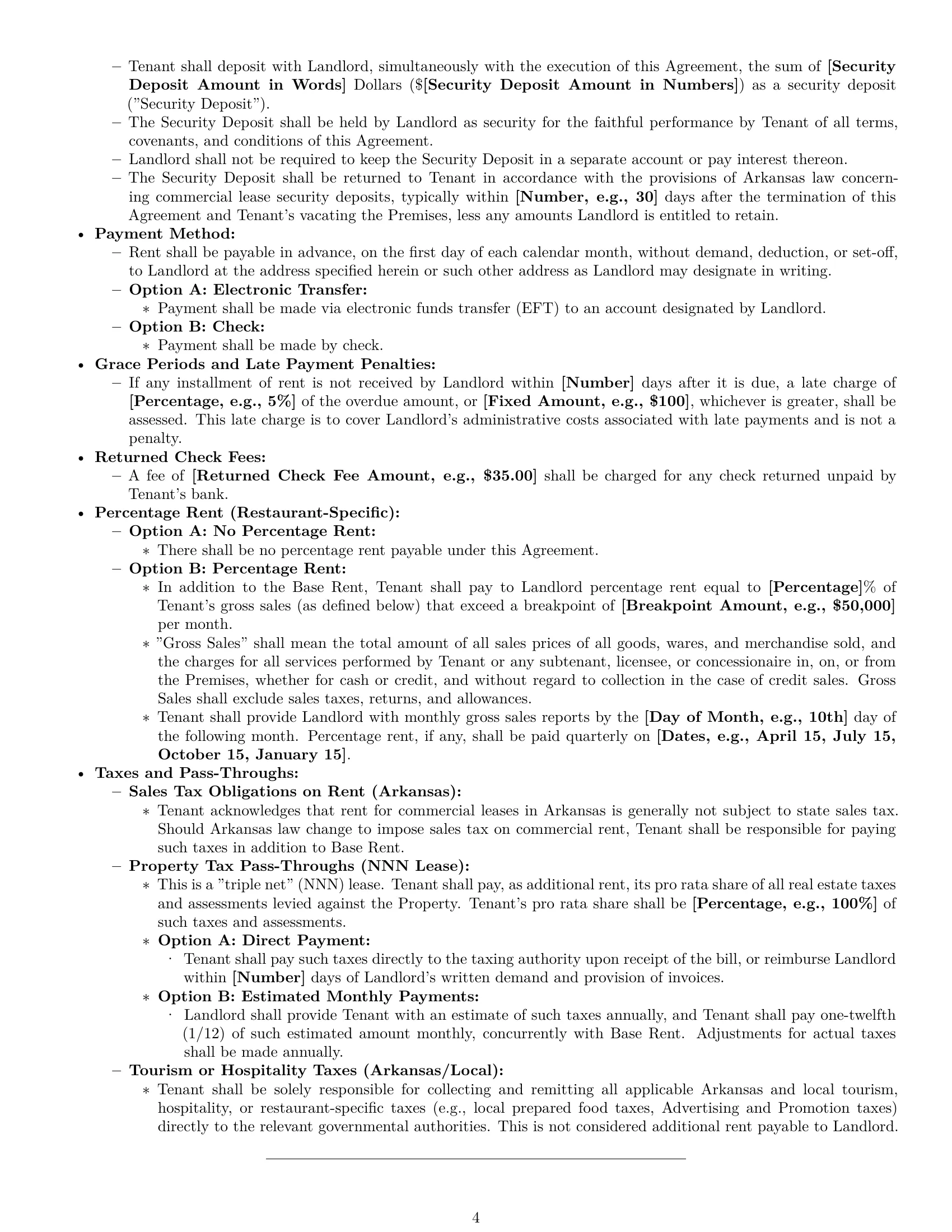 Preview page 4 of Pro Arkansas restaurant lease agreement template