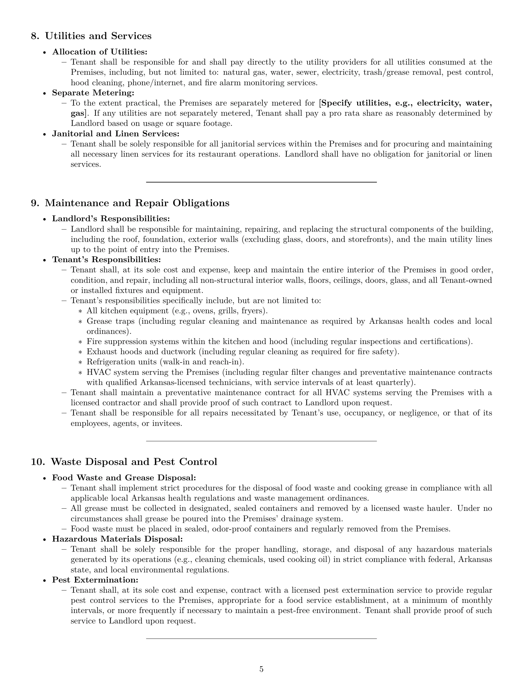 Preview page 5 of Pro Arkansas restaurant lease agreement template