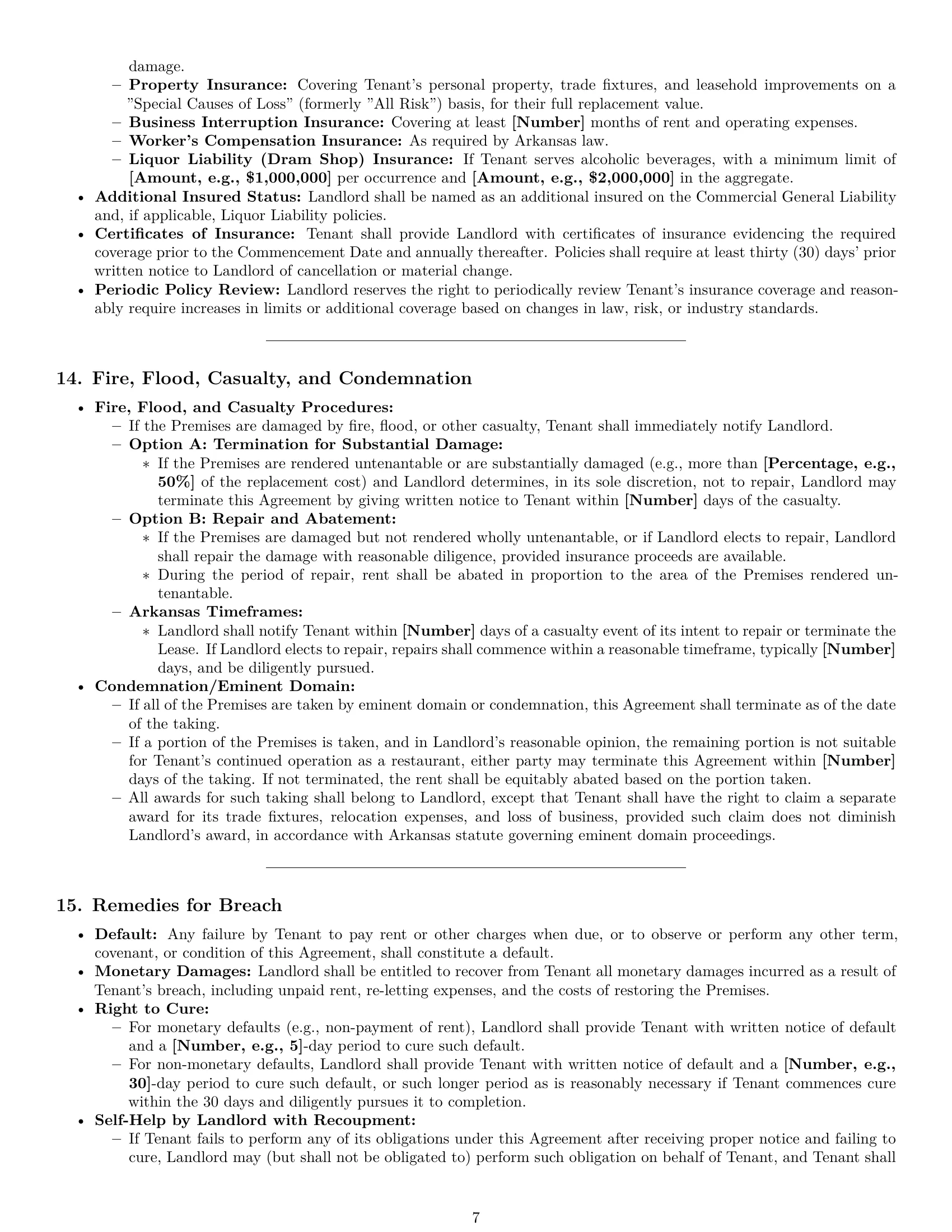Preview page 7 of Pro Arkansas restaurant lease agreement template