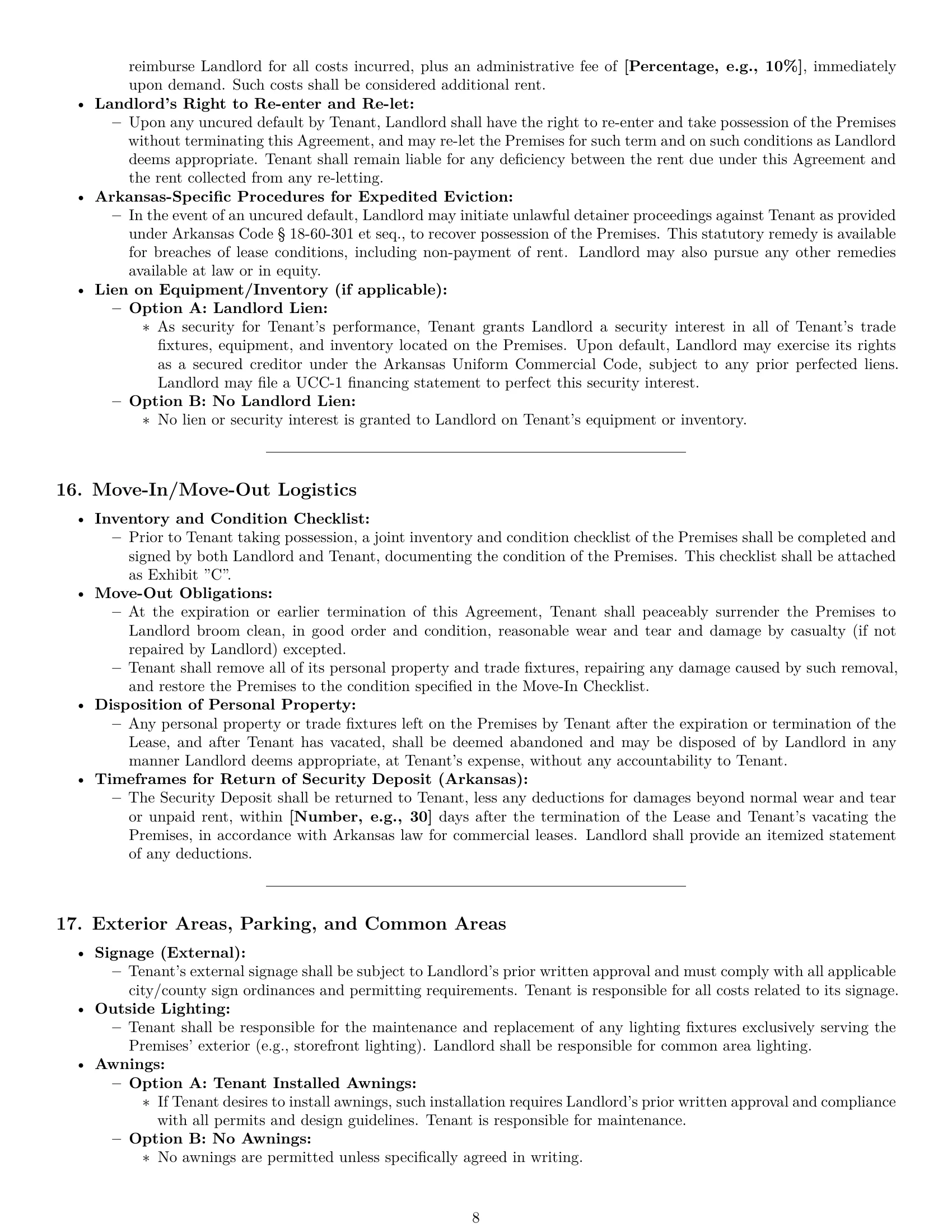Preview page 8 of Pro Arkansas restaurant lease agreement template