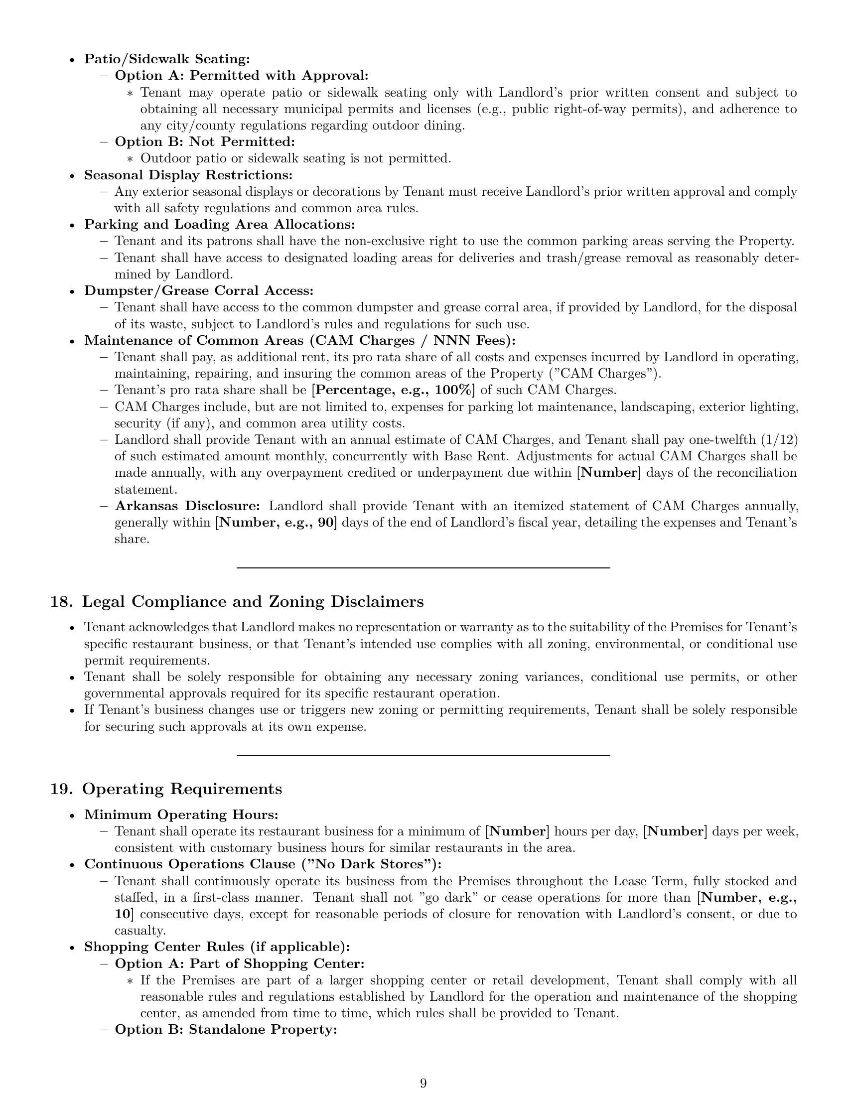 Preview page 9 of Pro Arkansas restaurant lease agreement template