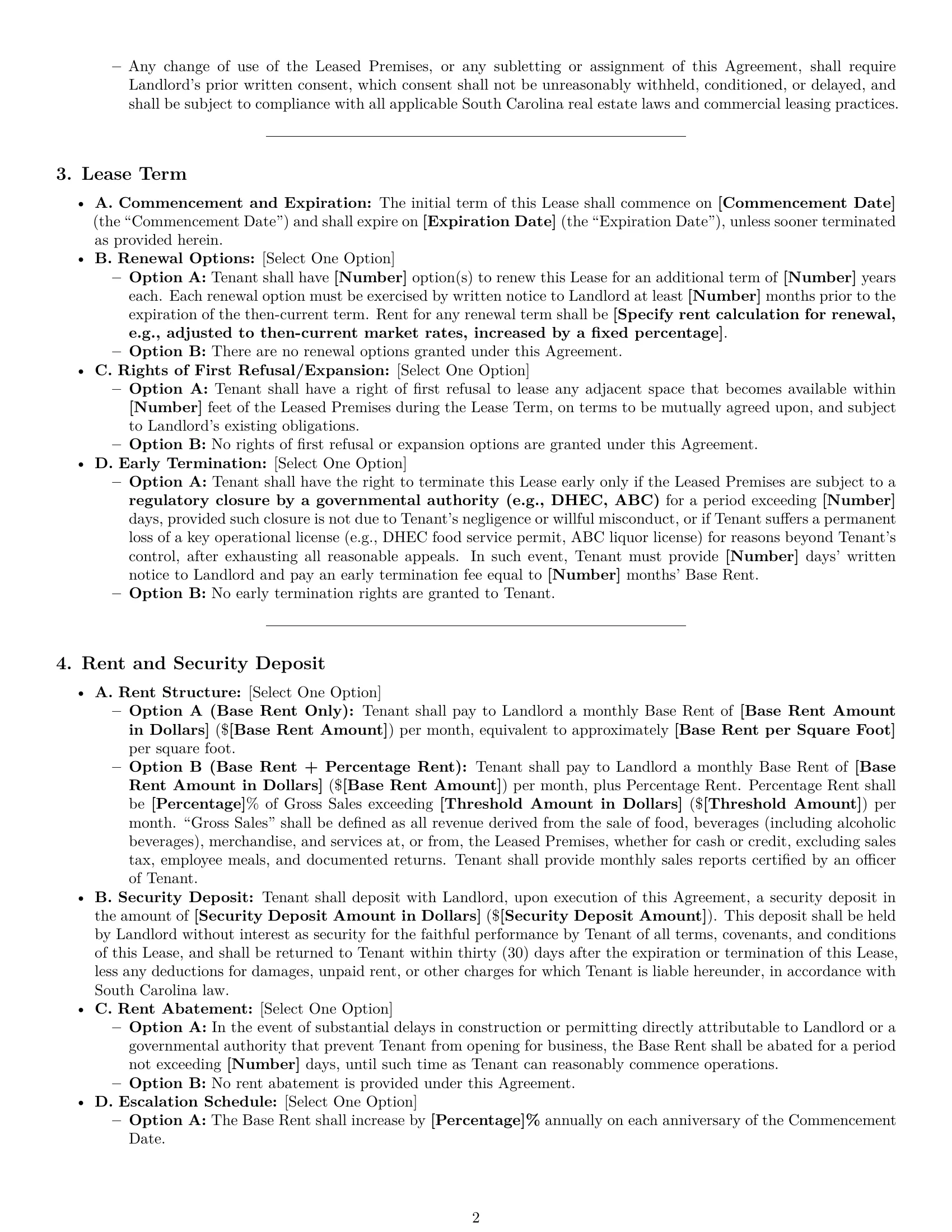 Preview page 2 of Pro South Carolina restaurant lease agreement template