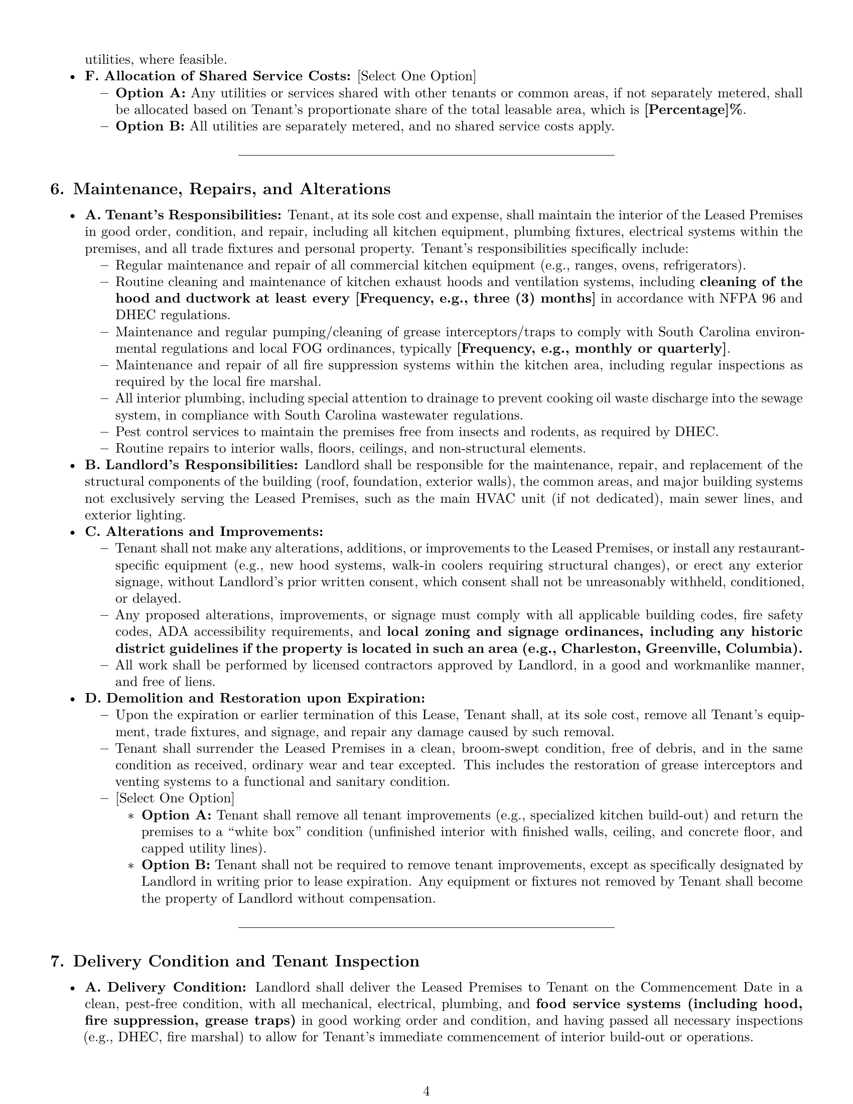 Preview page 4 of Pro South Carolina restaurant lease agreement template