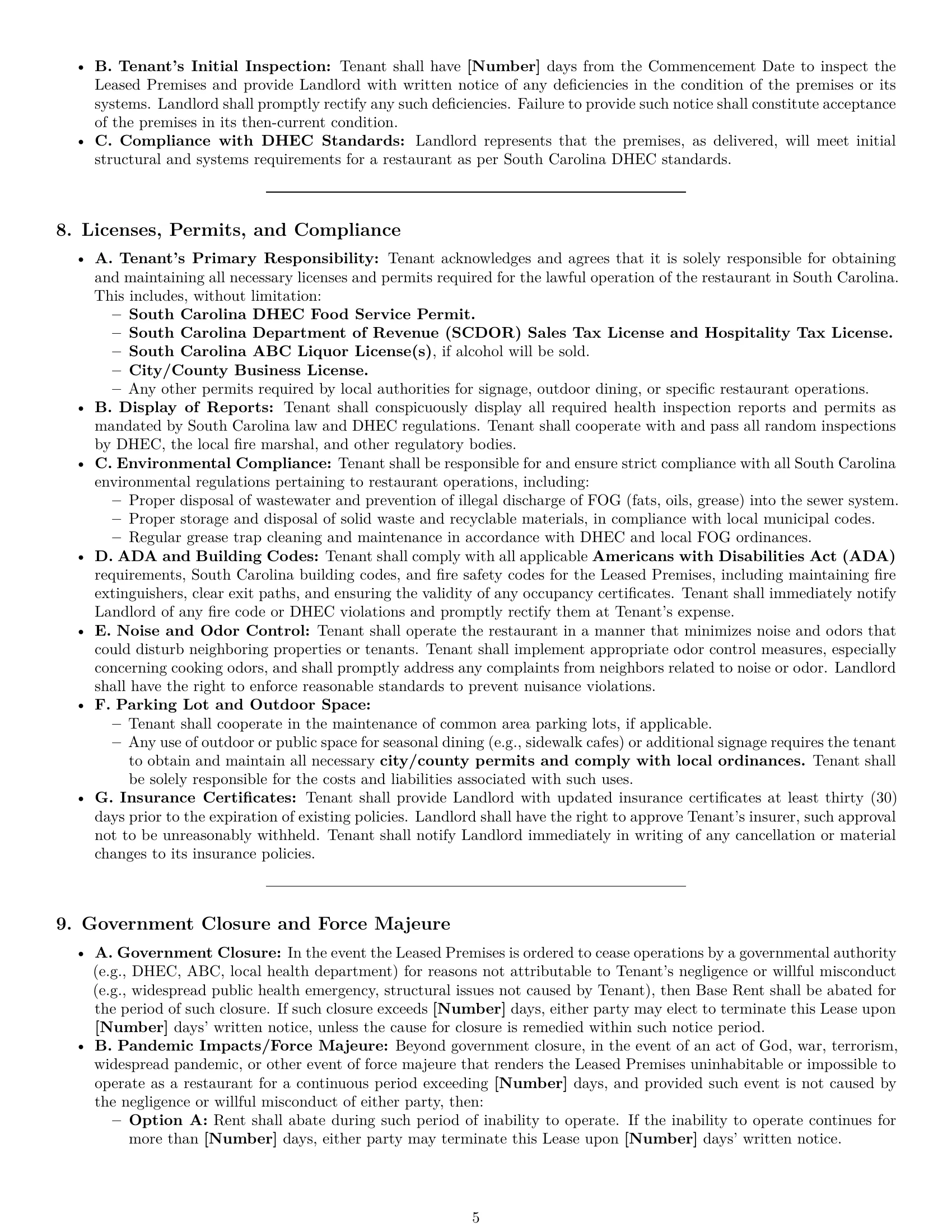 Preview page 5 of Pro South Carolina restaurant lease agreement template