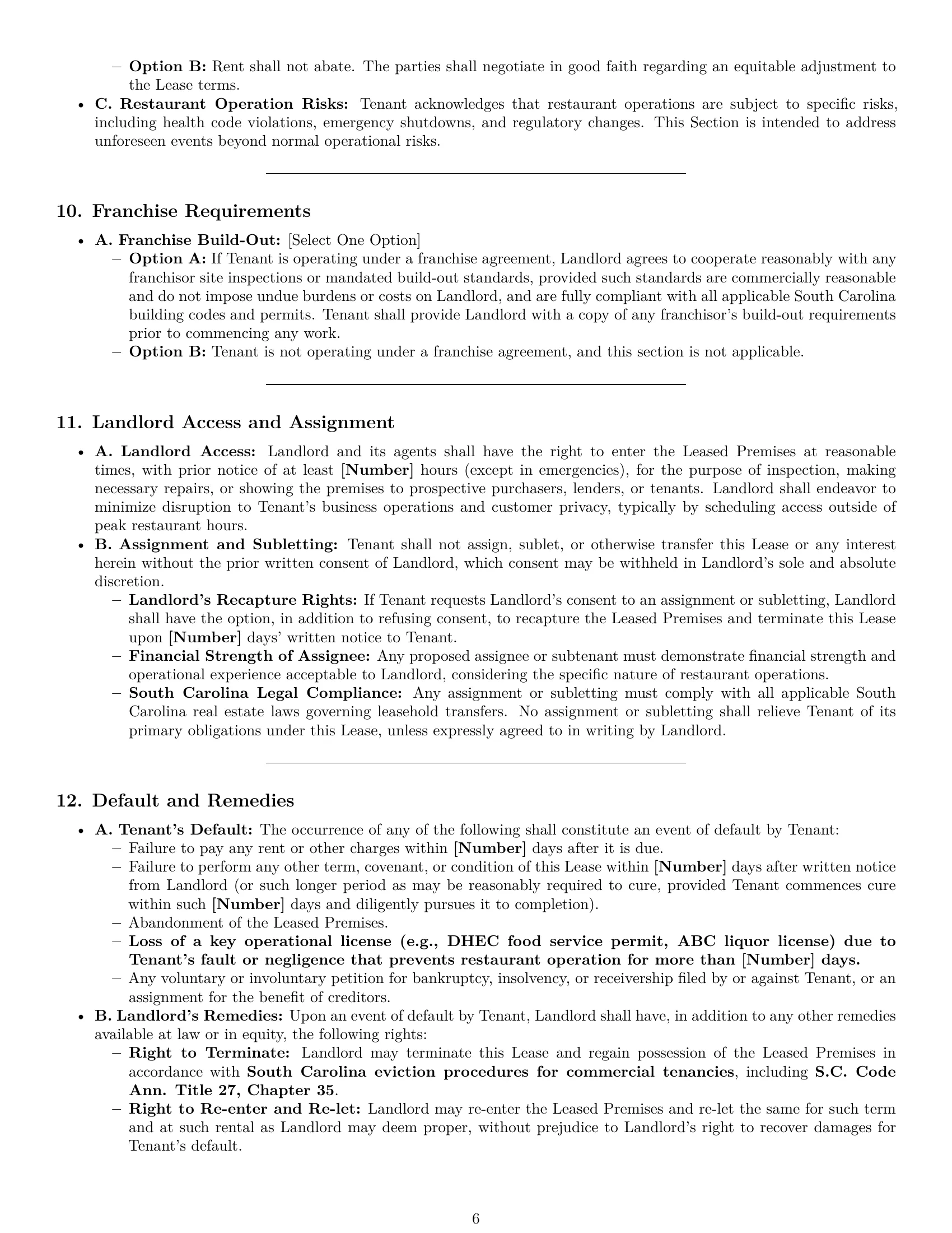 Preview page 6 of Pro South Carolina restaurant lease agreement template