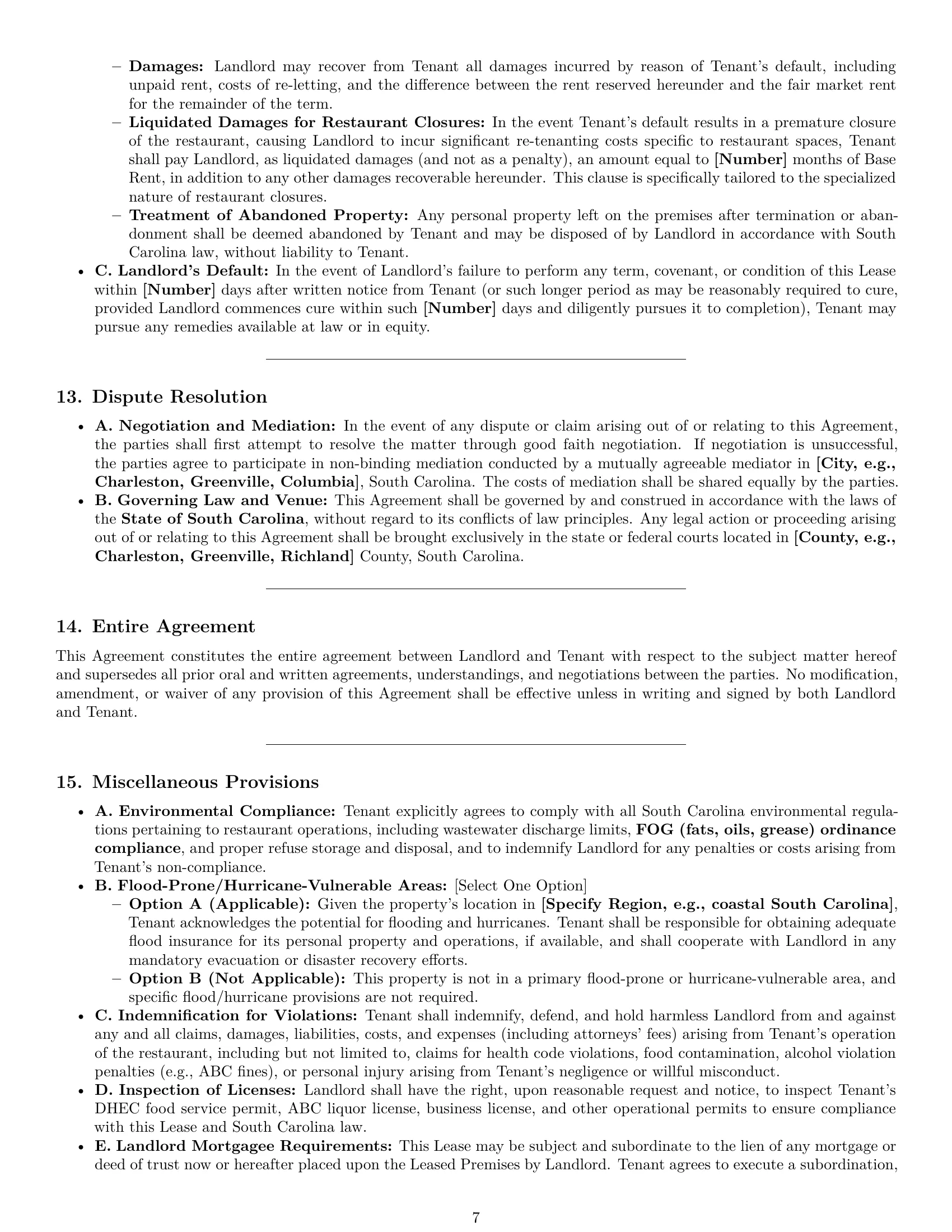 Preview page 7 of Pro South Carolina restaurant lease agreement template