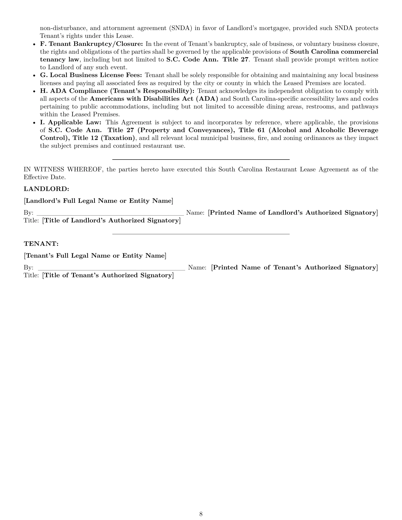Preview page 8 of Pro South Carolina restaurant lease agreement template
