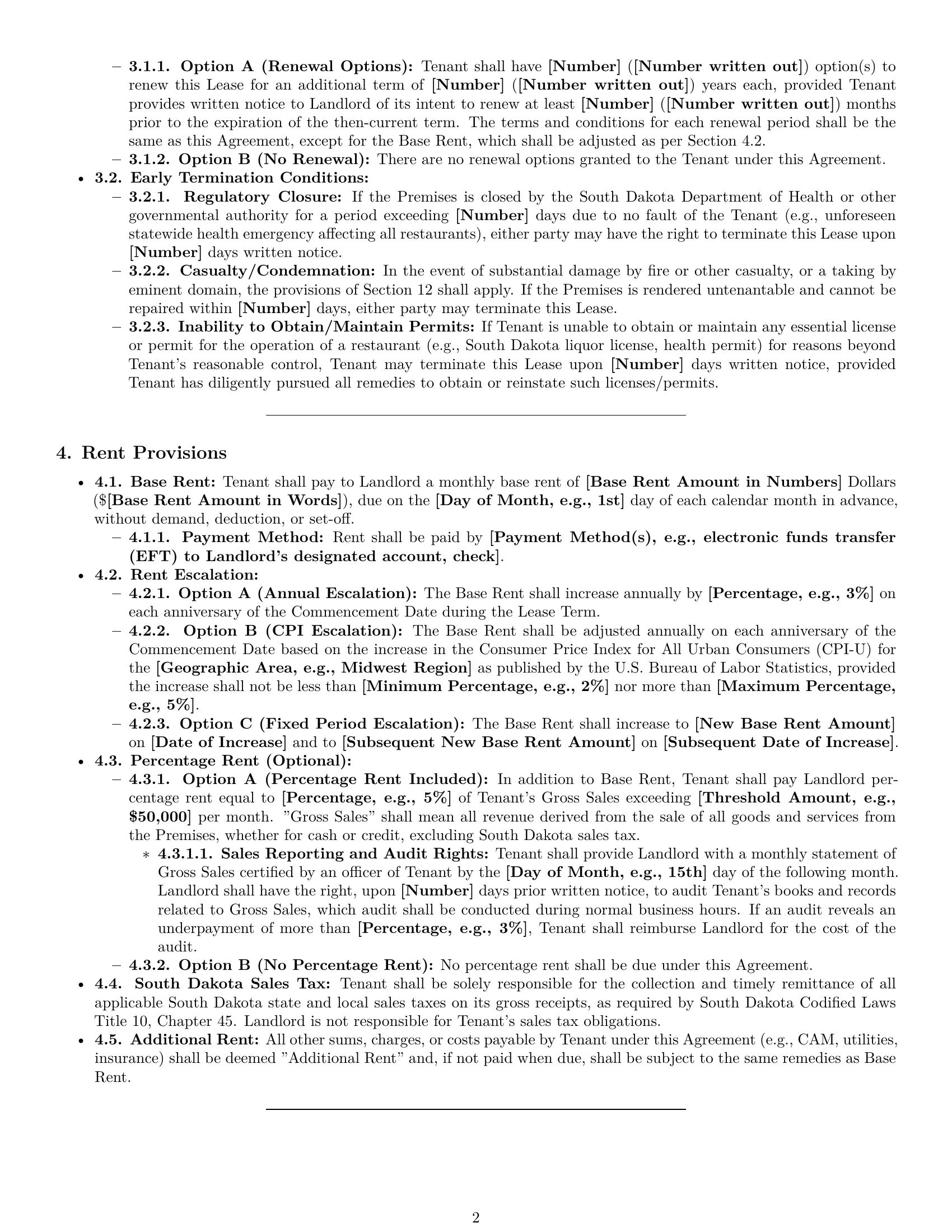 Preview page 2 of Pro South Dakota restaurant lease agreement template