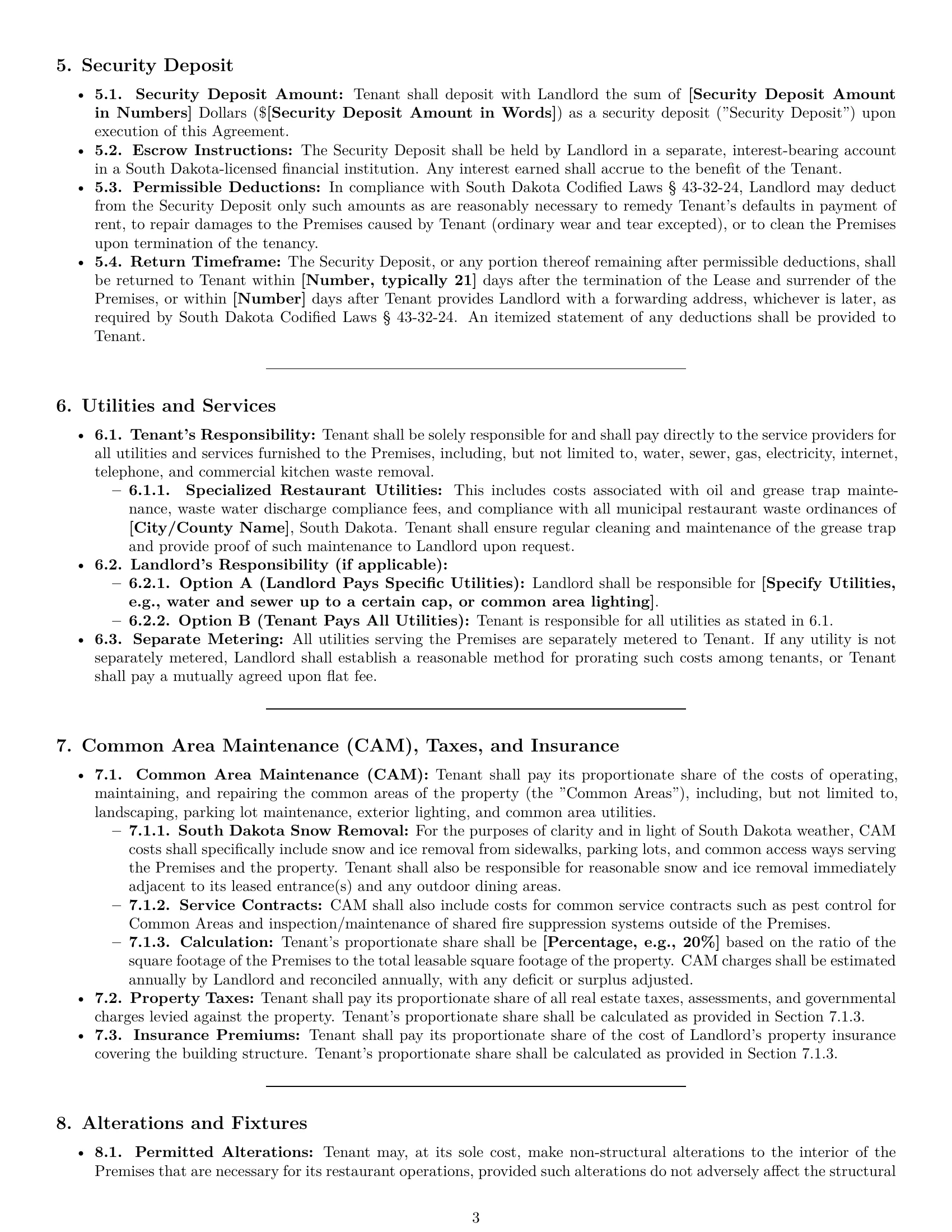 Preview page 3 of Pro South Dakota restaurant lease agreement template